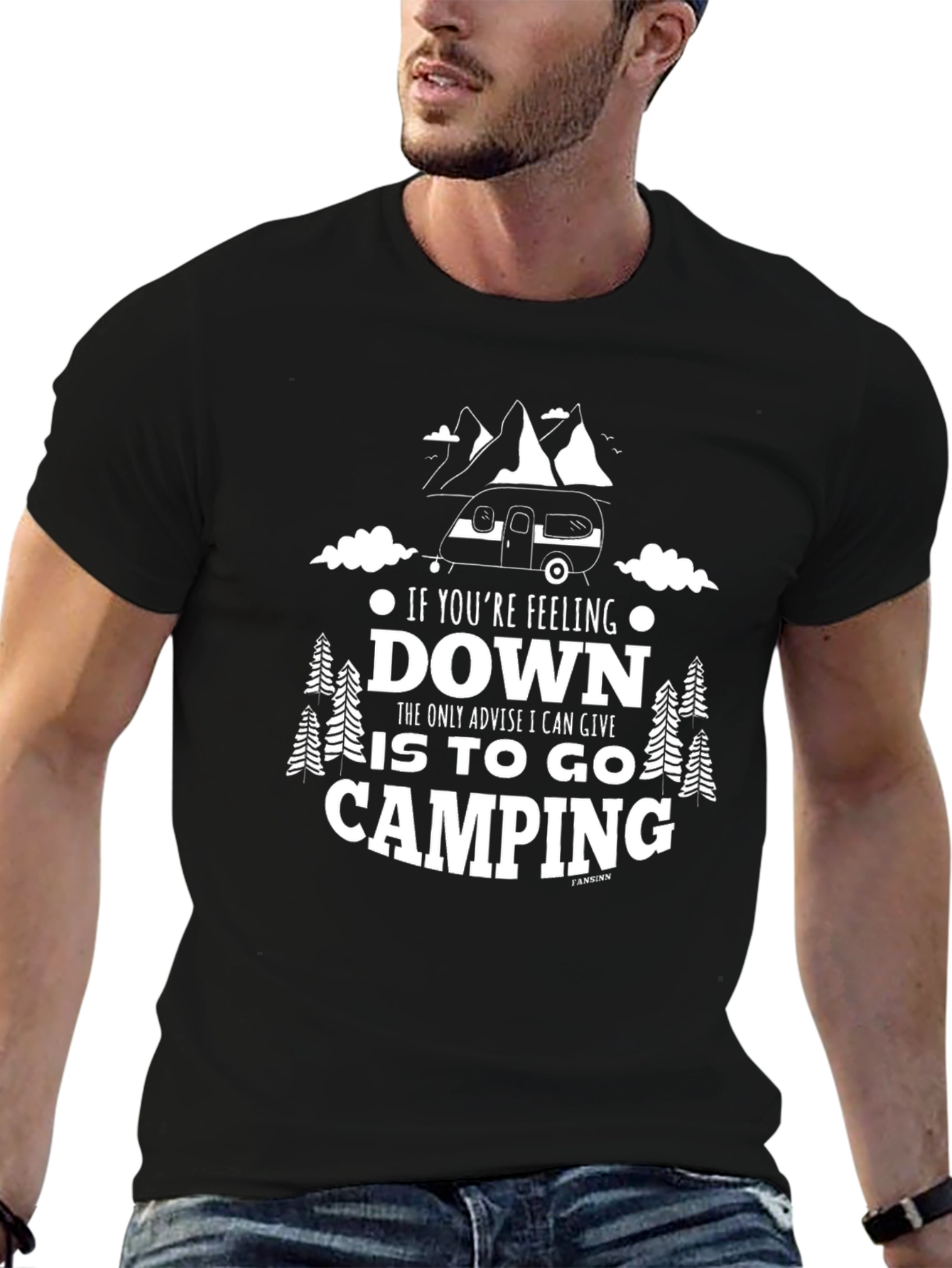 If Youre Feeling Down Go Camping Black T-Shirt