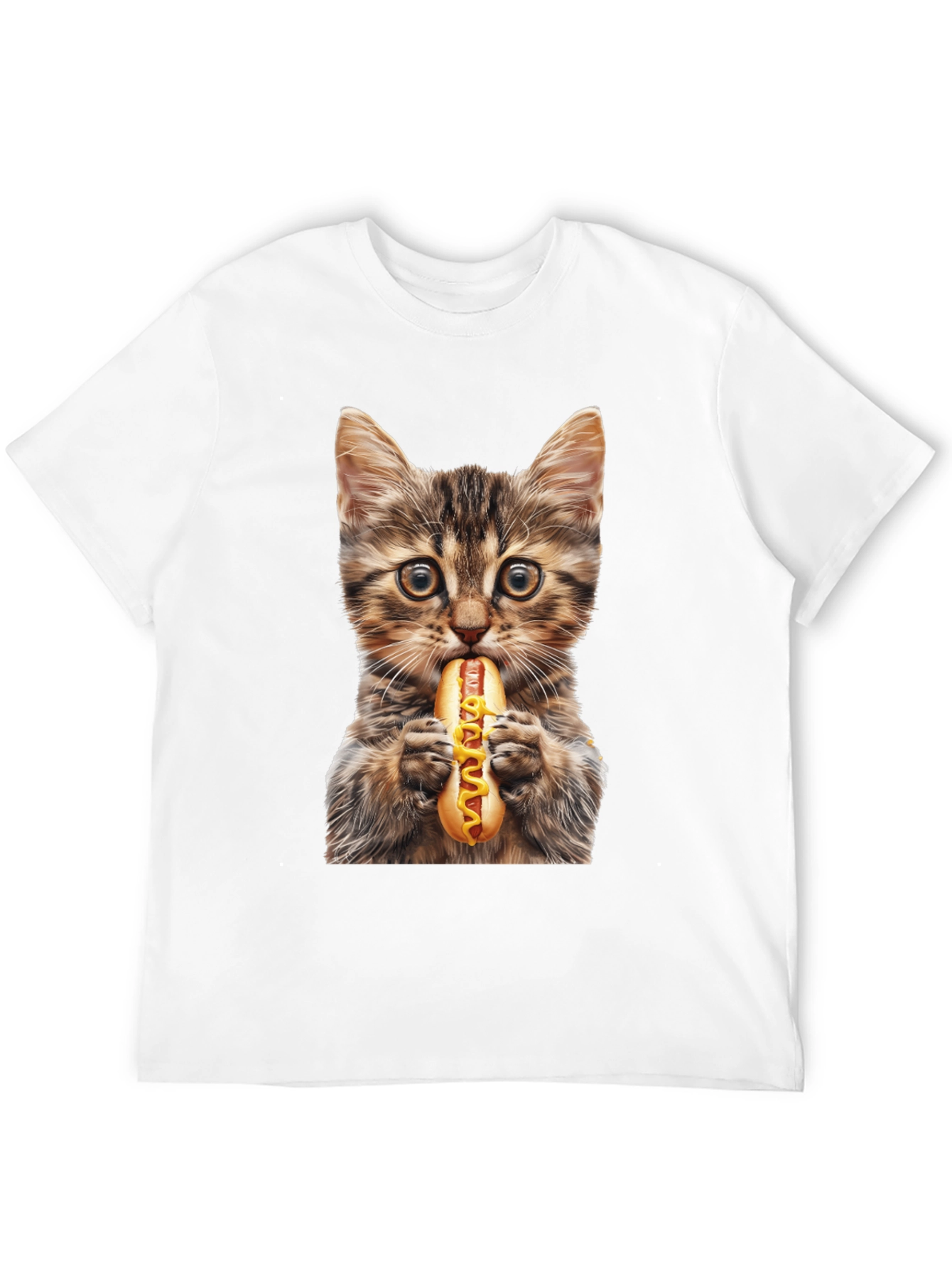 Cat Eating Hotdog Graphic T-Shirt