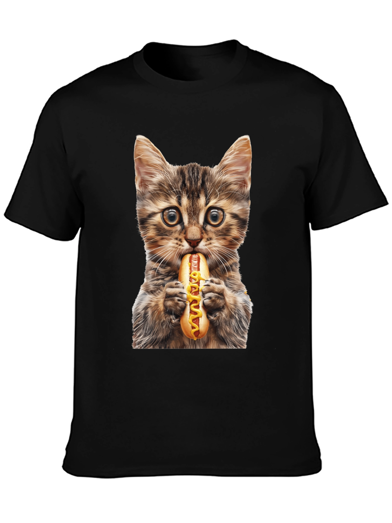 Cat Eating Hotdog Graphic T-Shirt