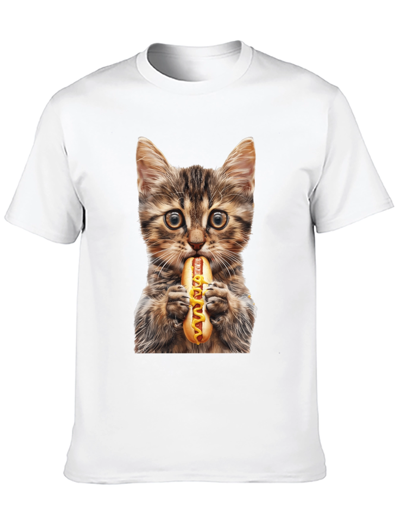 Cat Eating Hotdog Graphic T-Shirt