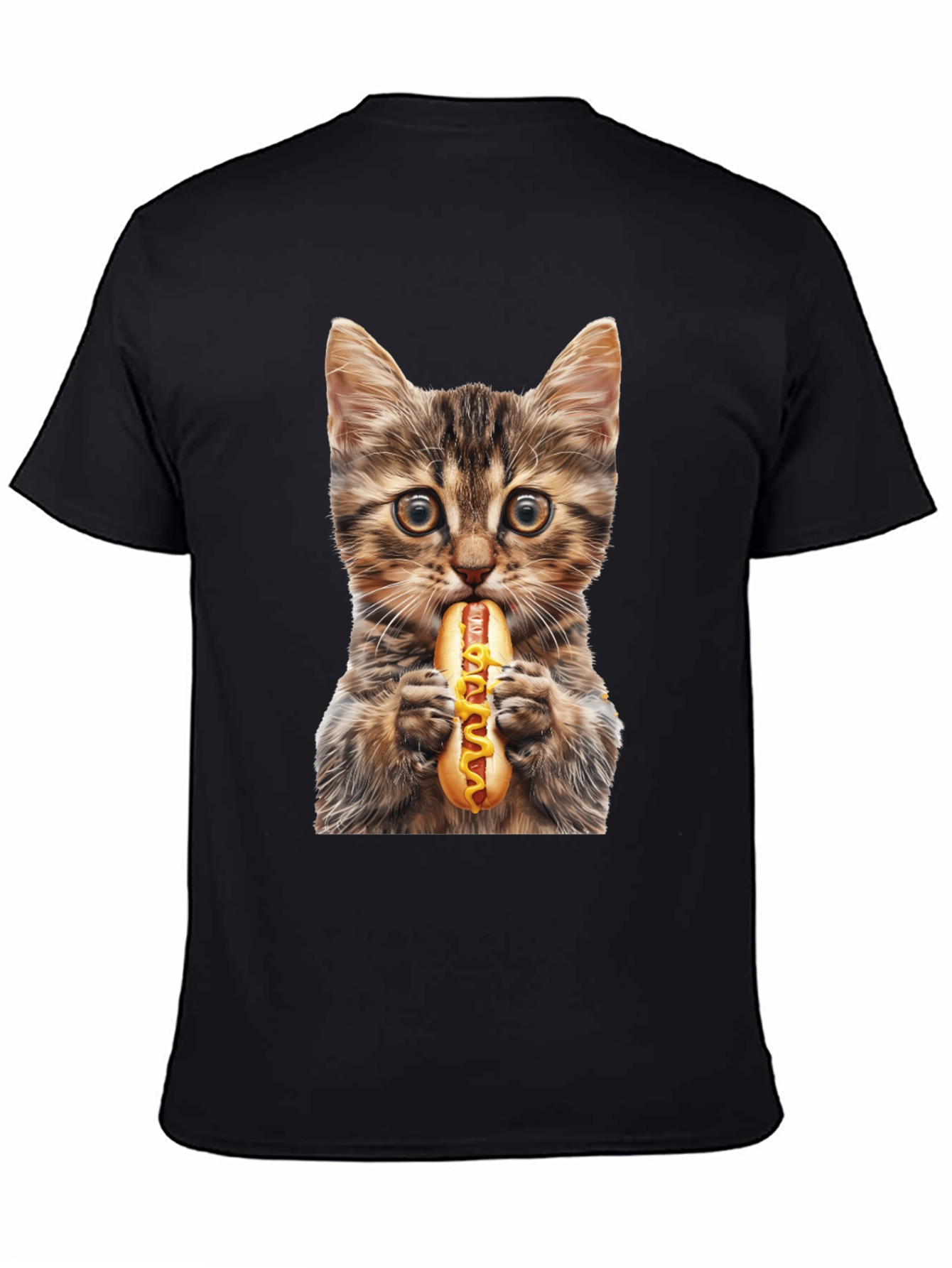 Cat Eating Hotdog Graphic T-Shirt