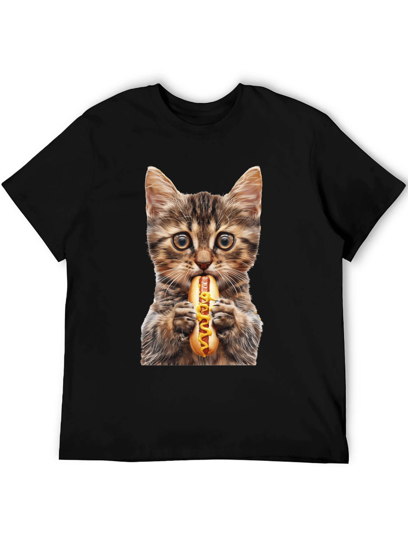 Cat Eating Hotdog Graphic T-Shirt