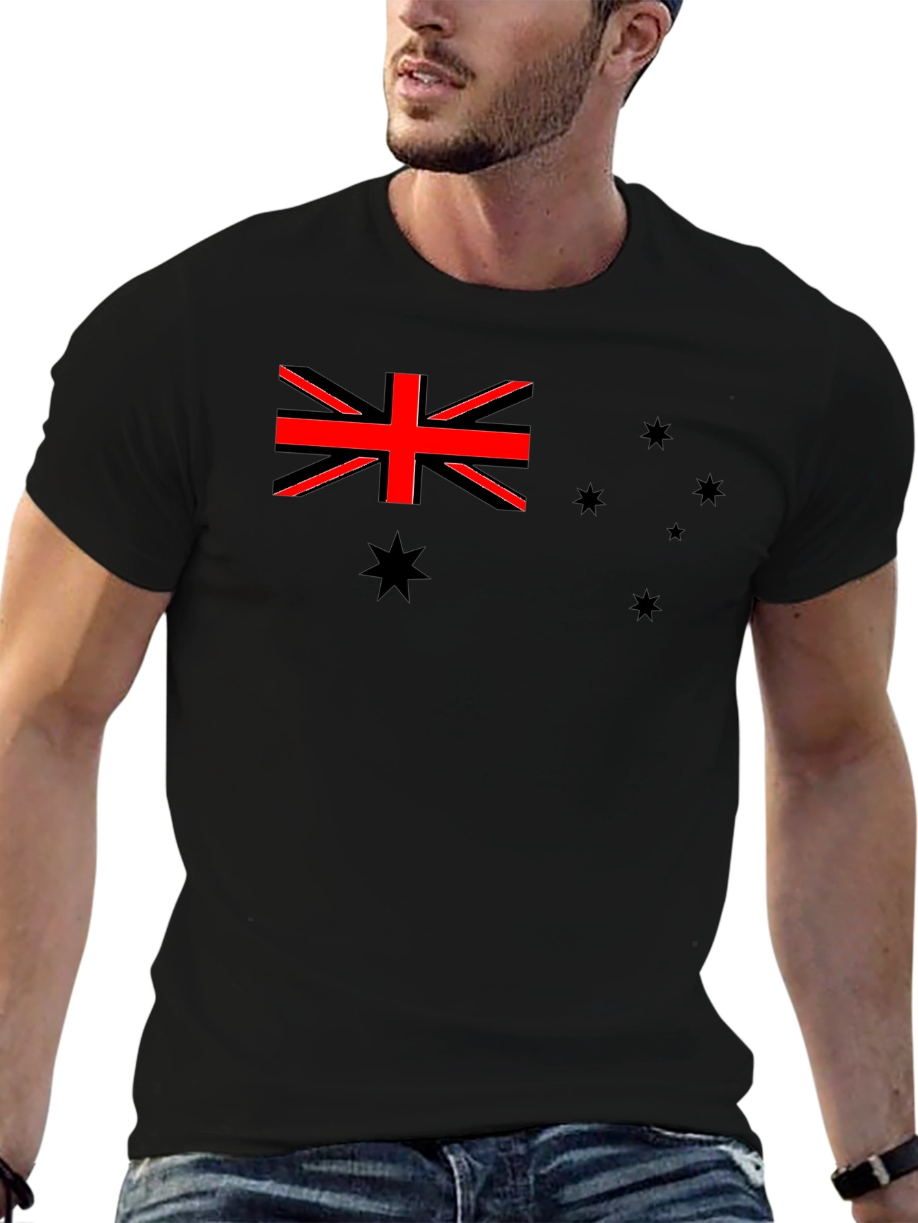 Australian Flag Graphic Print Mens Black T-Shirt