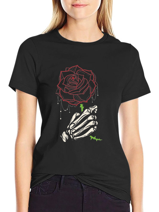 Rose & Skeleton Hand Graphic Tee - Stylish Mens Black T-Shirt