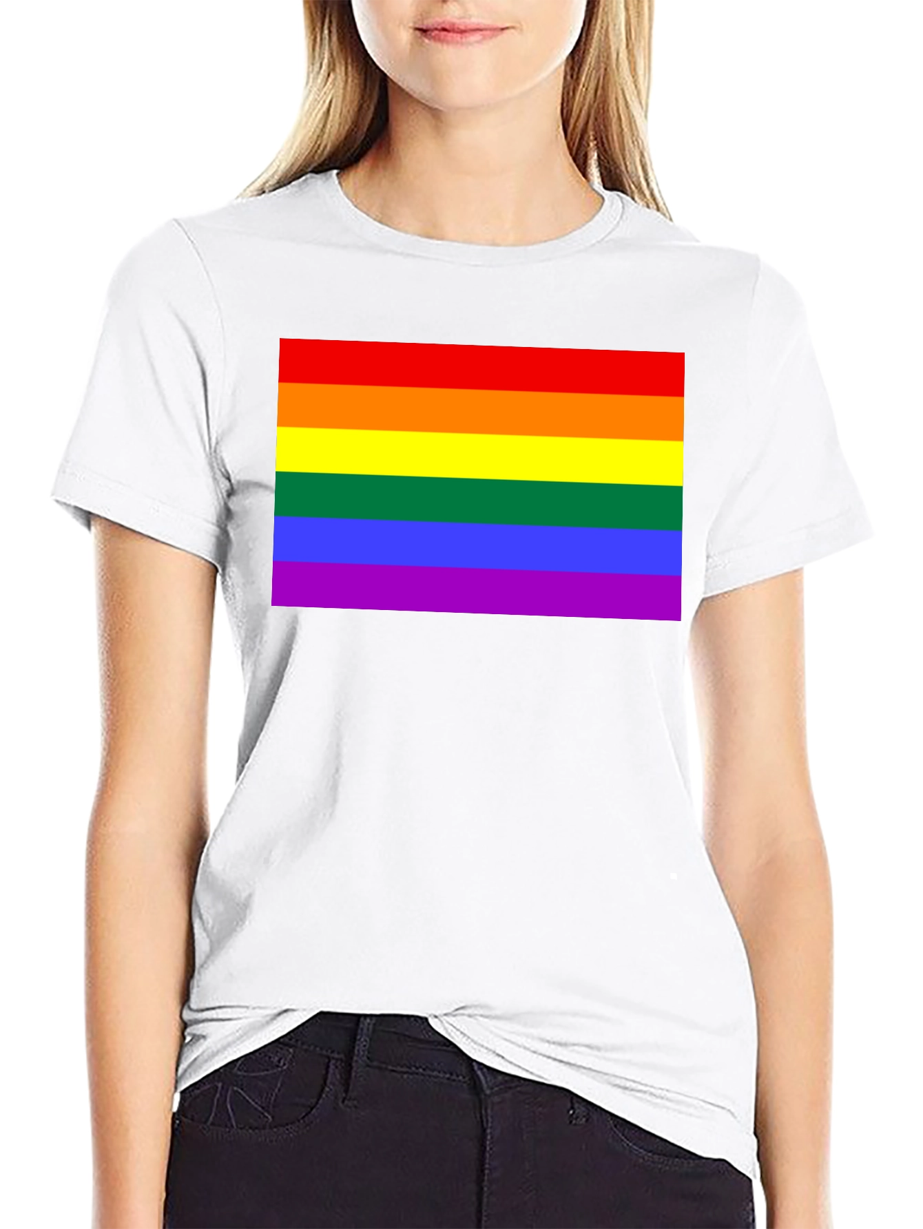 Pride Flag Graphic Tee - Black Cotton Blend