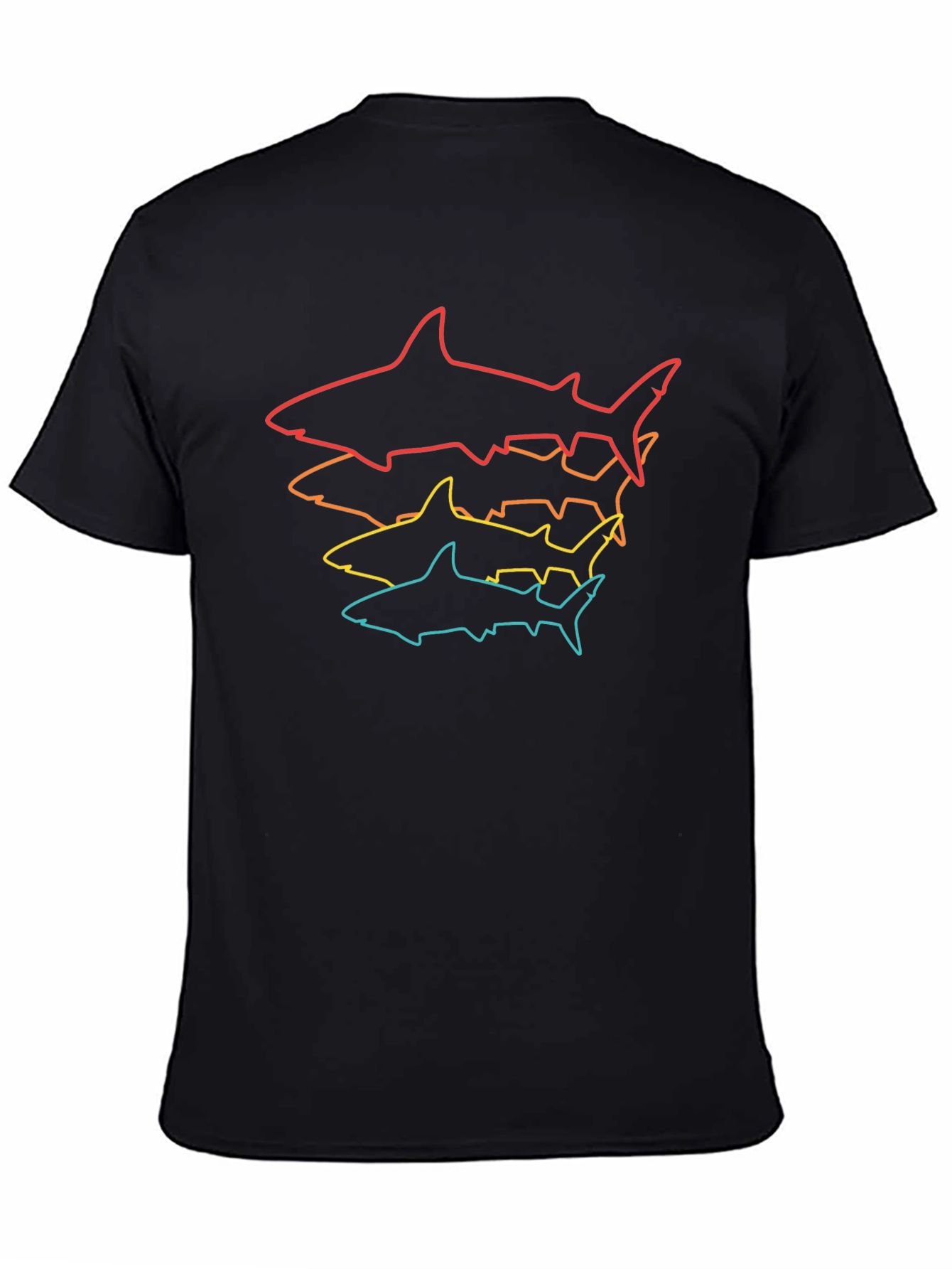 Shark Outline Stack T-Shirt - Mens Black Tee