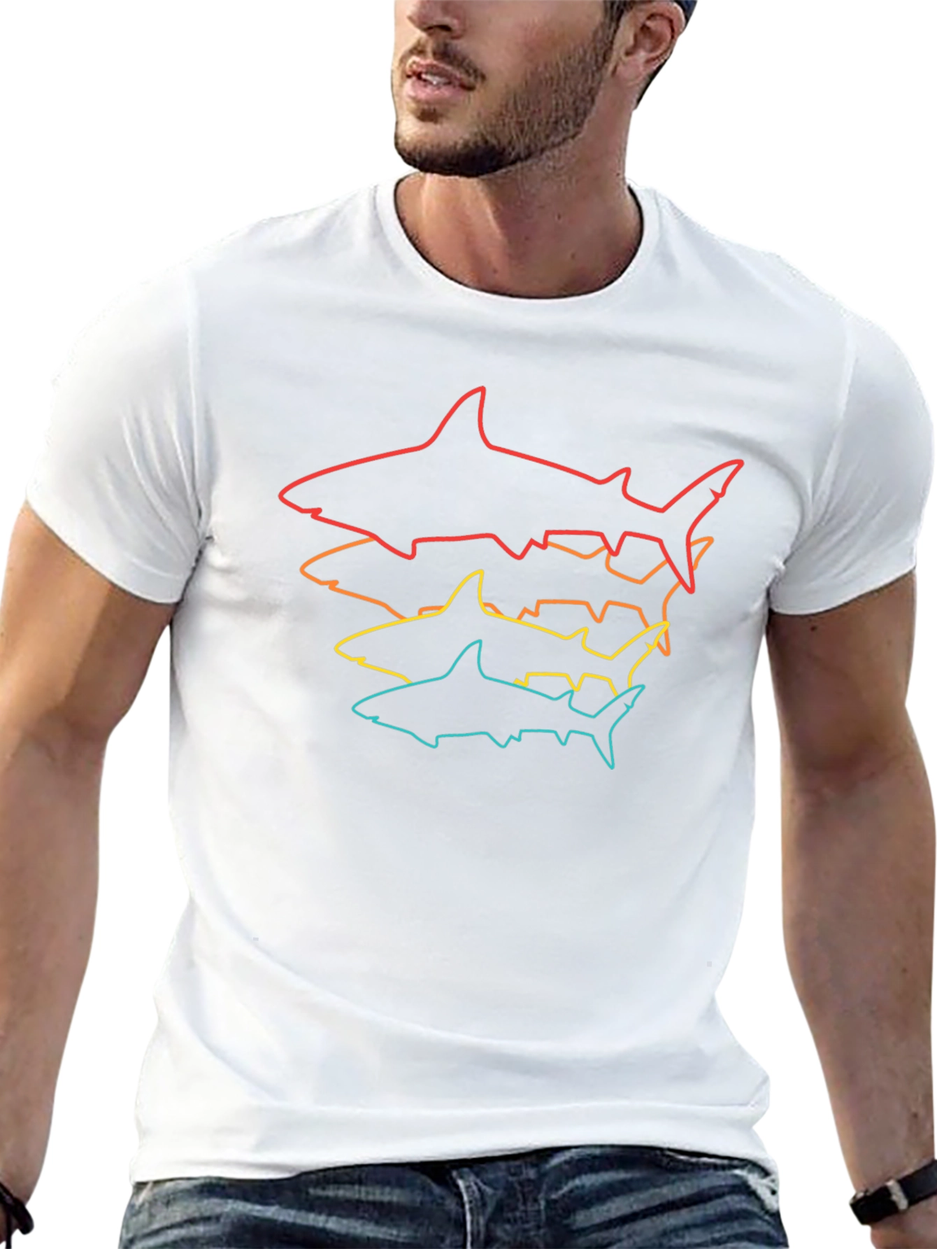 Shark Outline Stack T-Shirt - Mens Black Tee