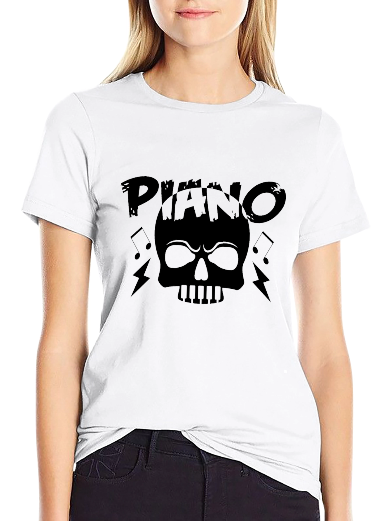 Piano Skull Graphic T-Shirt - Black