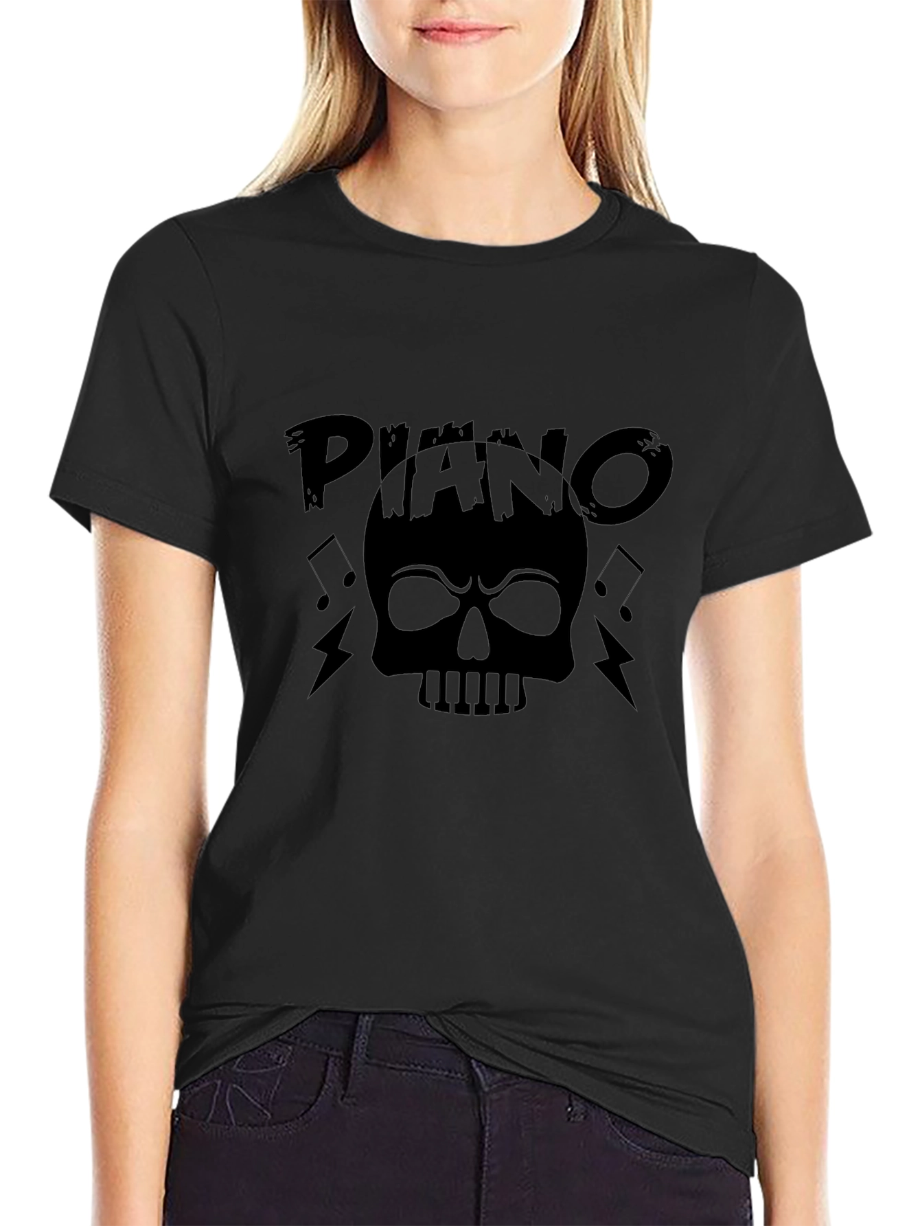 Piano Skull Graphic T-Shirt - Black