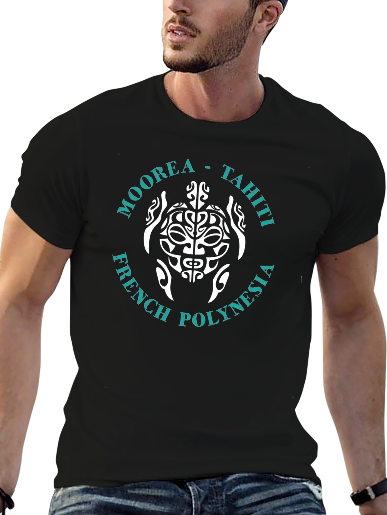 Moorea Tahiti Turtle Graphic T-Shirt - Black