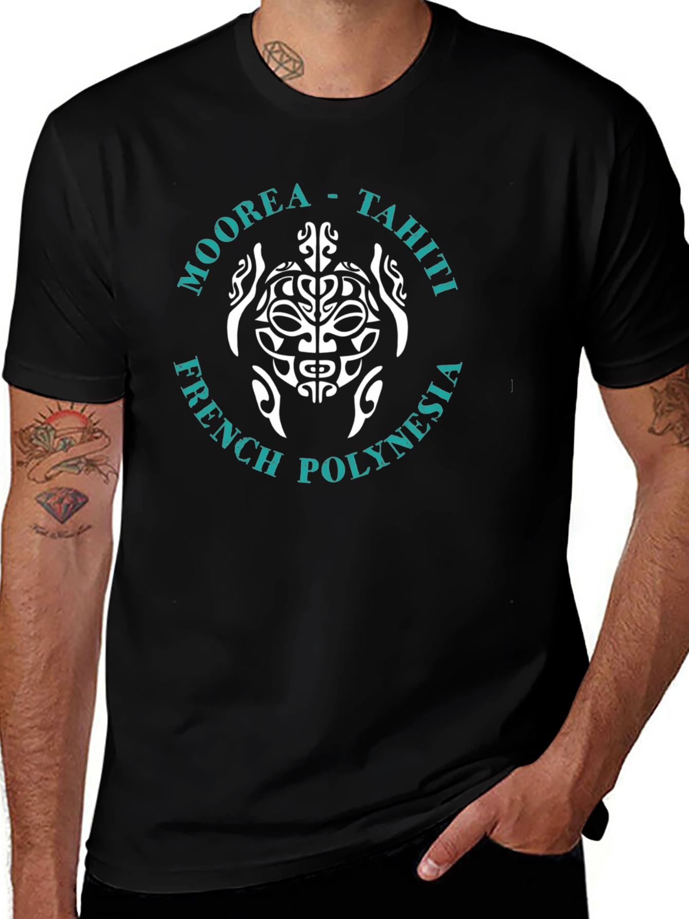 Moorea Tahiti Turtle Graphic T-Shirt - Black
