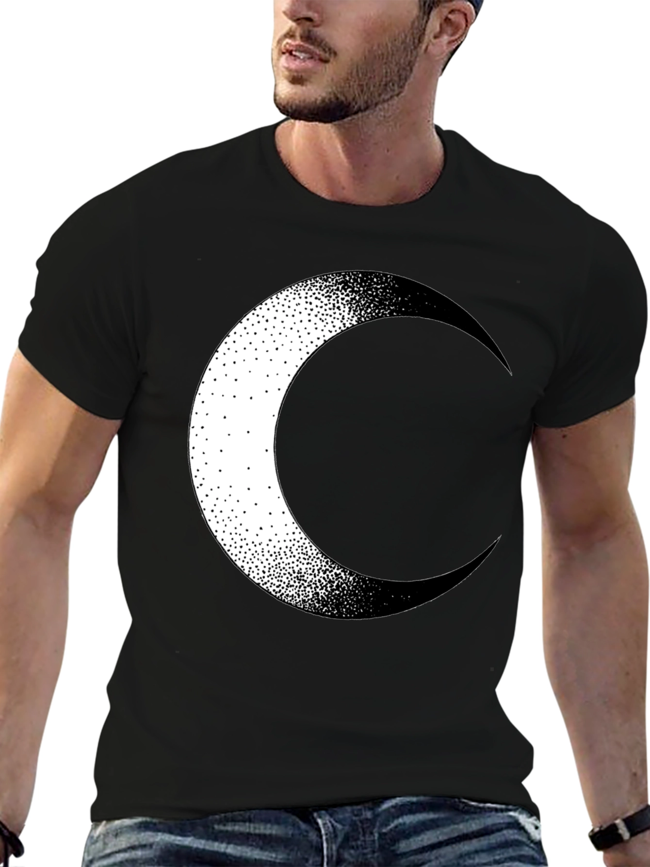 Crescent Moon Graphic Tee - Stylish Black Cotton T-Shirt