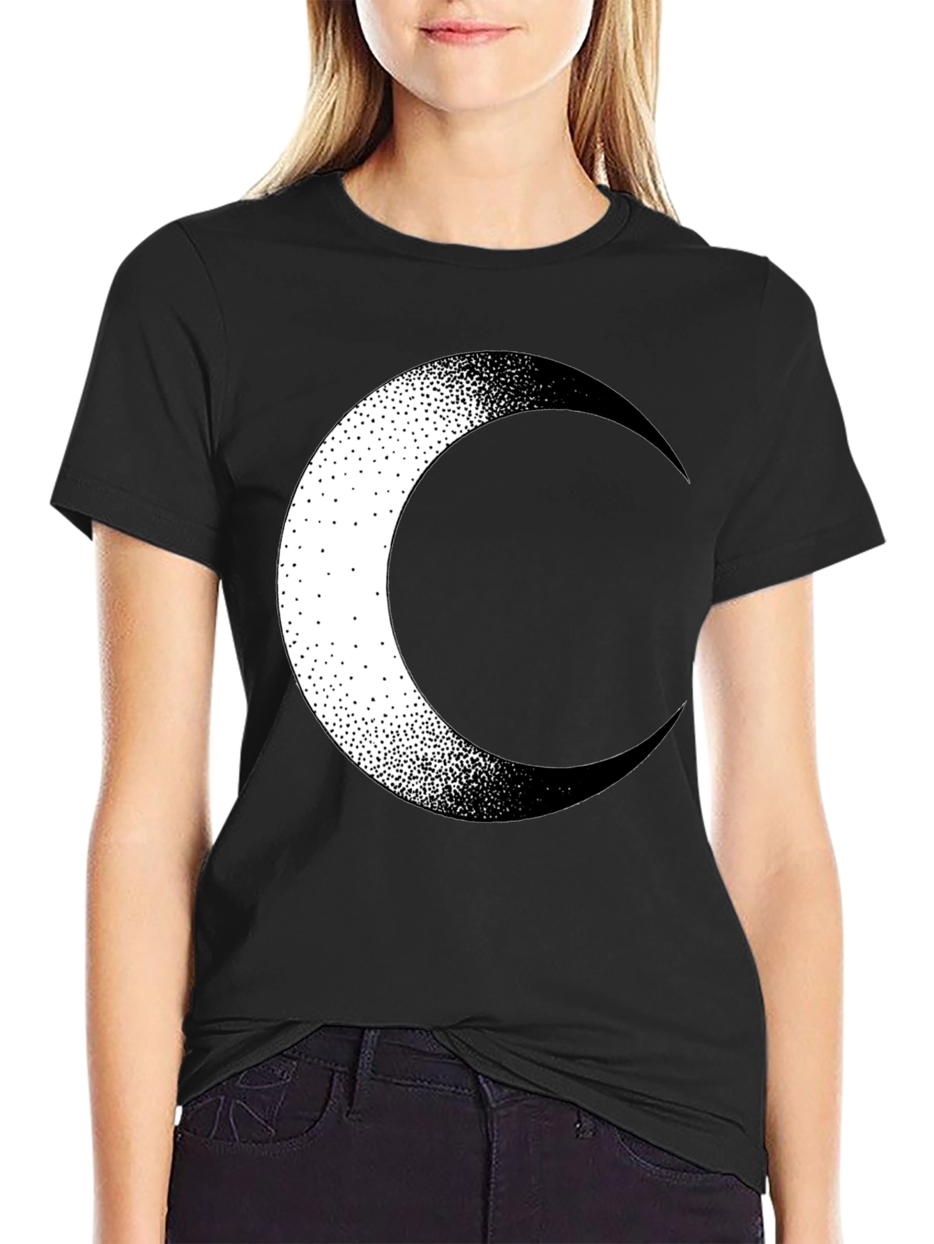 Crescent Moon Graphic Tee - Stylish Black Cotton T-Shirt