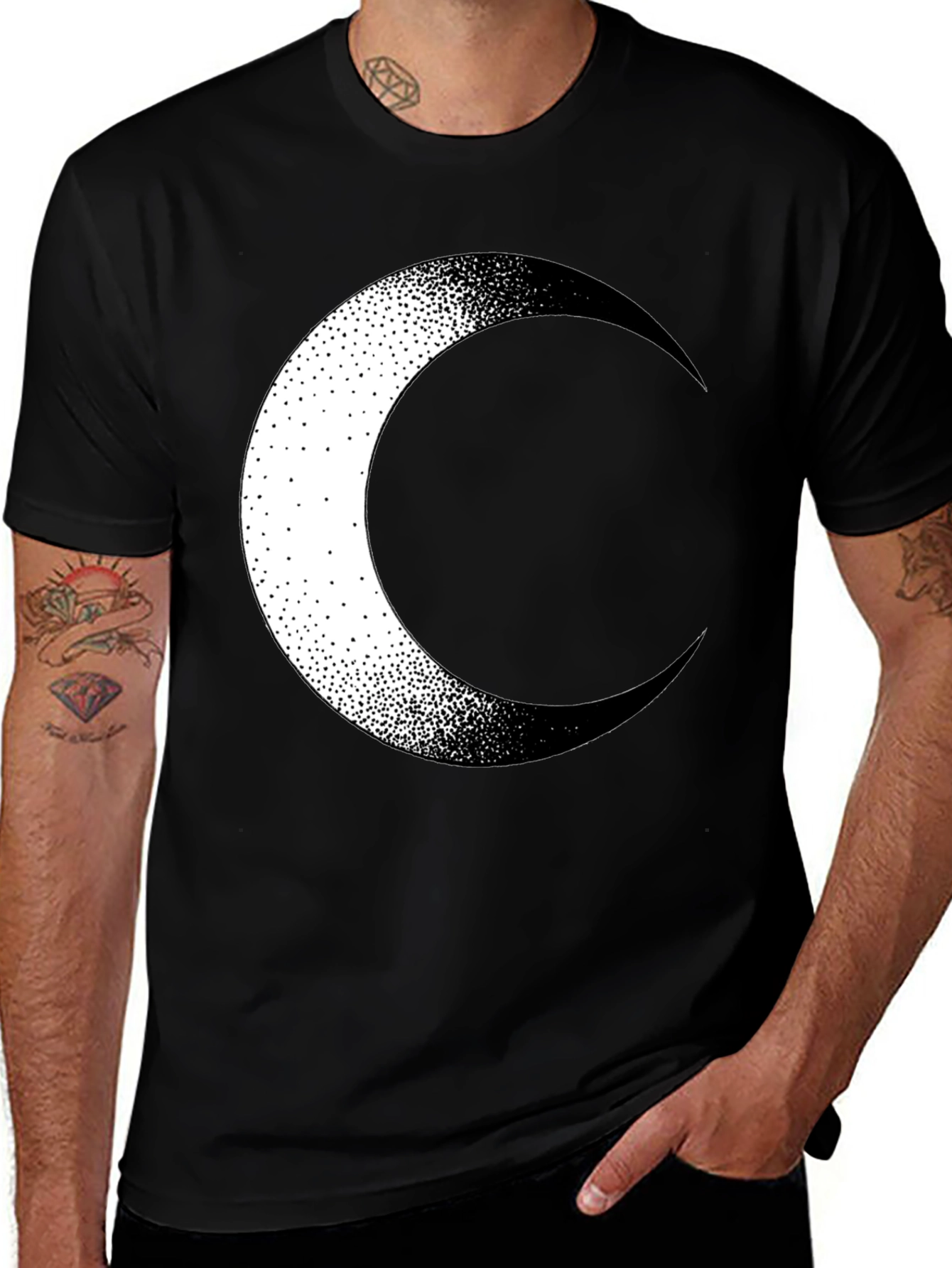 Crescent Moon Graphic Tee - Stylish Black Cotton T-Shirt