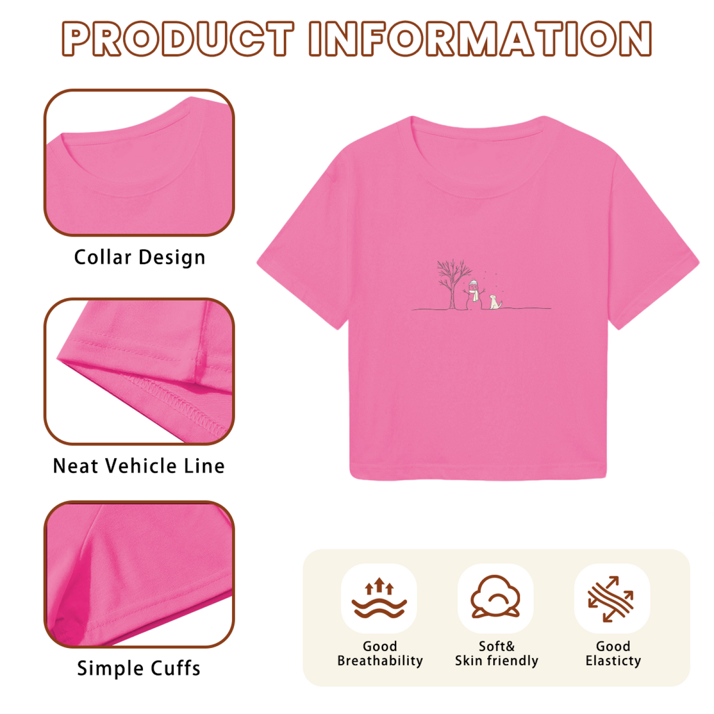 Minimal Winter Snowman Scene Cute Pink Women Crop Top