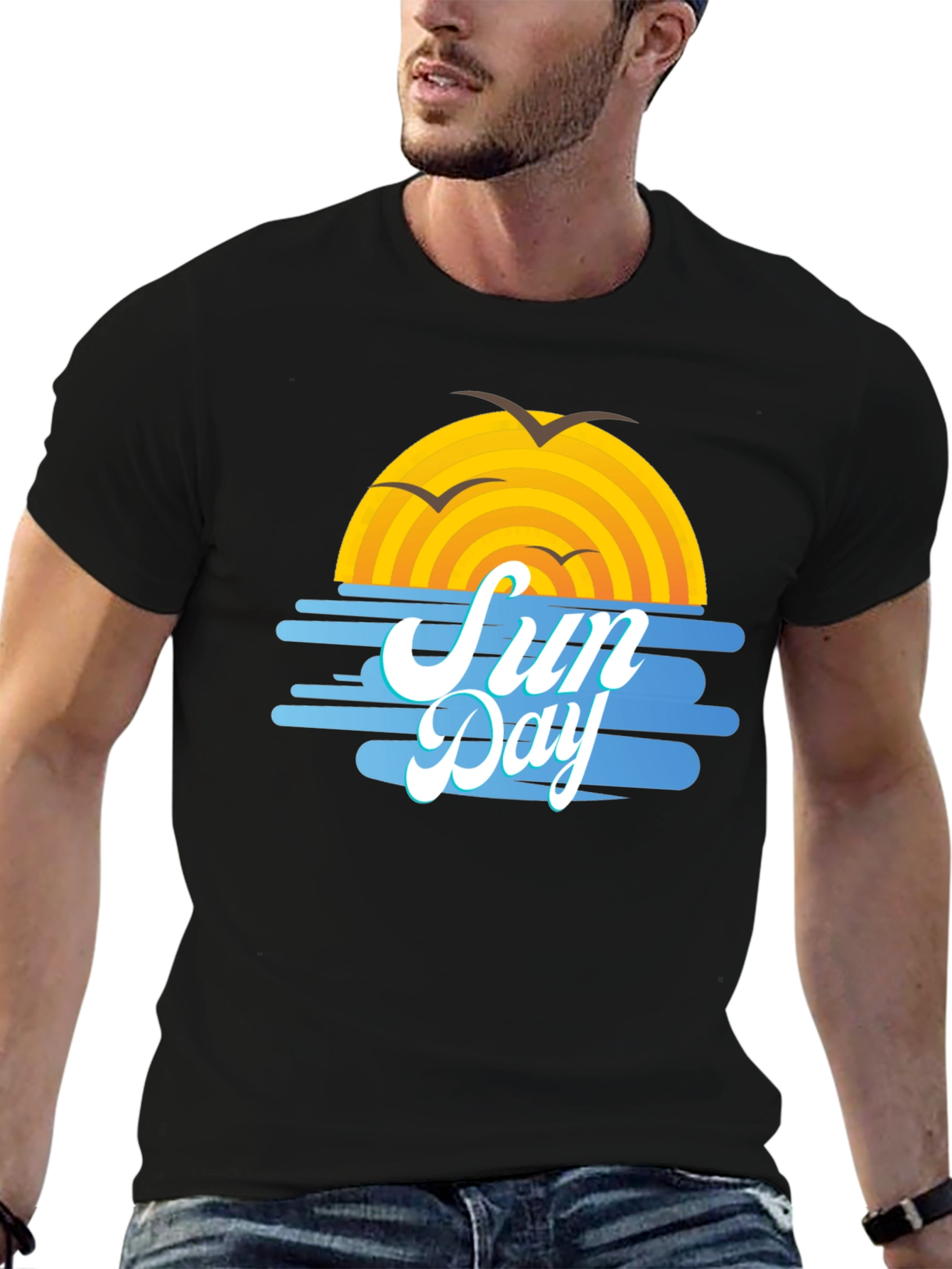 Sun Day Graphic Tee - Black Cotton T-Shirt