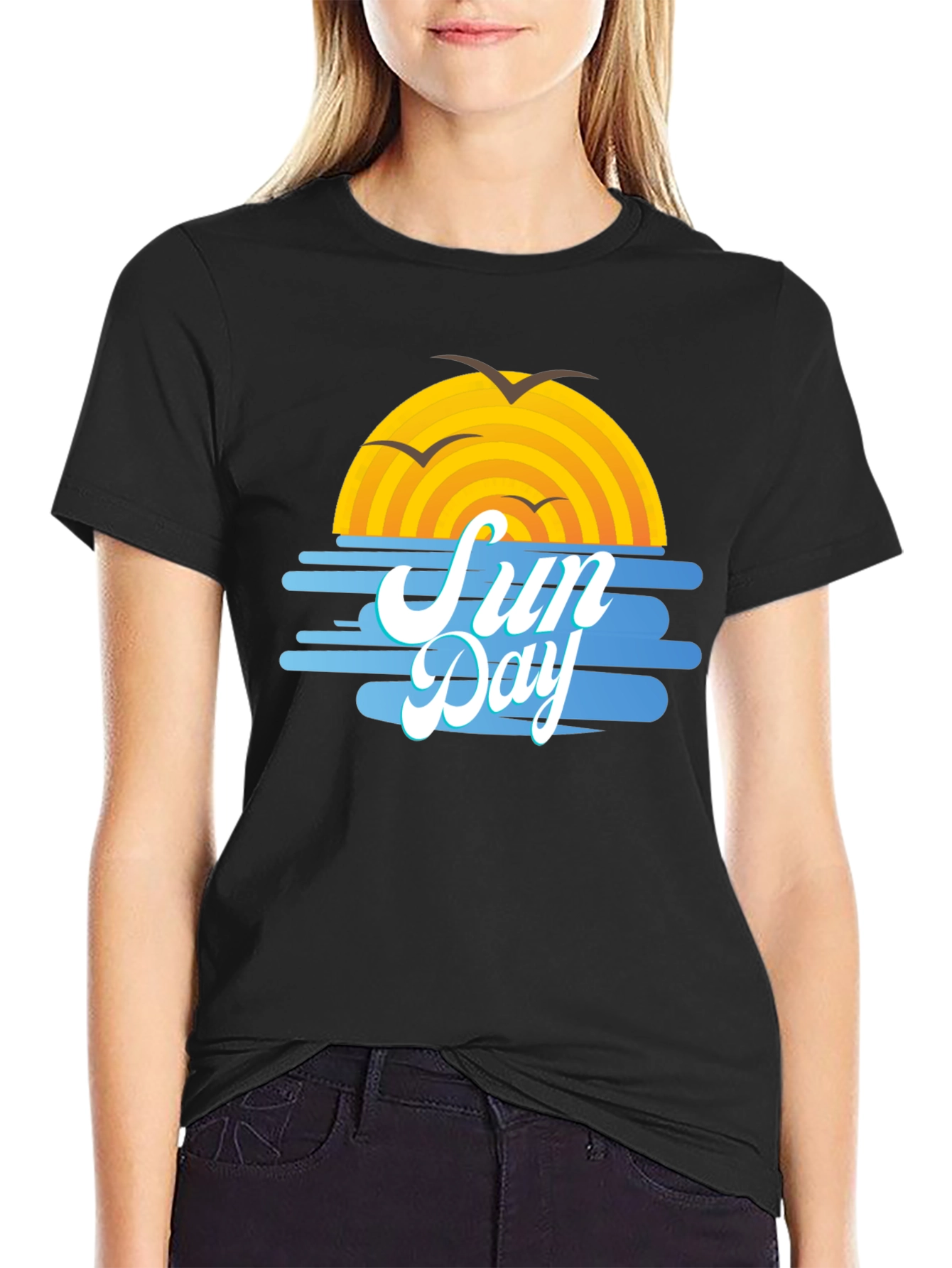 Sun Day Graphic Tee - Black Cotton T-Shirt