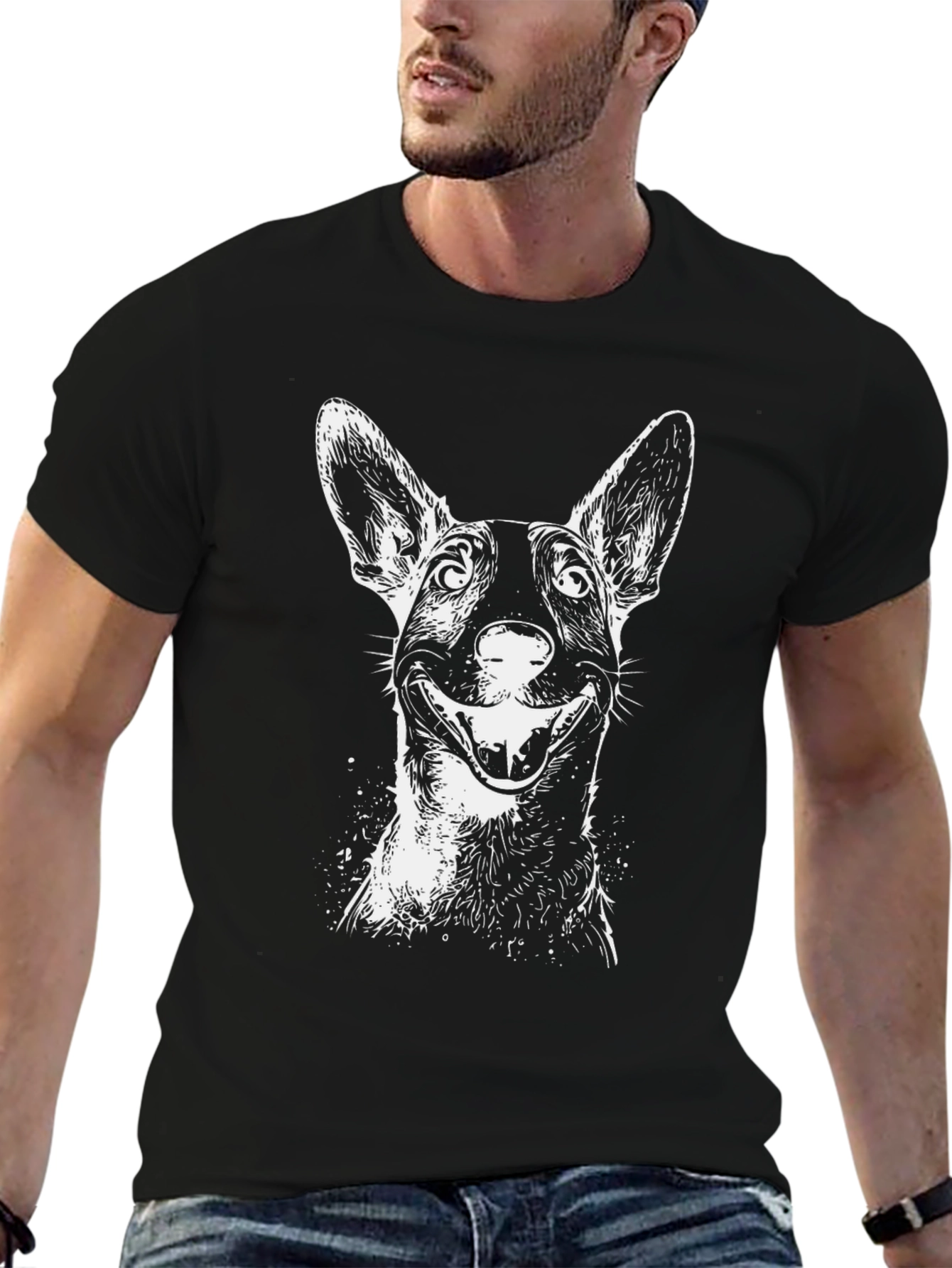 Dog Graphic Tee - Mens Black Cotton T-Shirt