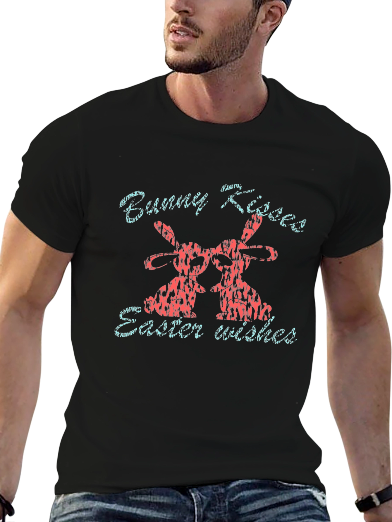 Bunny Kisses Easter Wishes Graphic T-Shirt