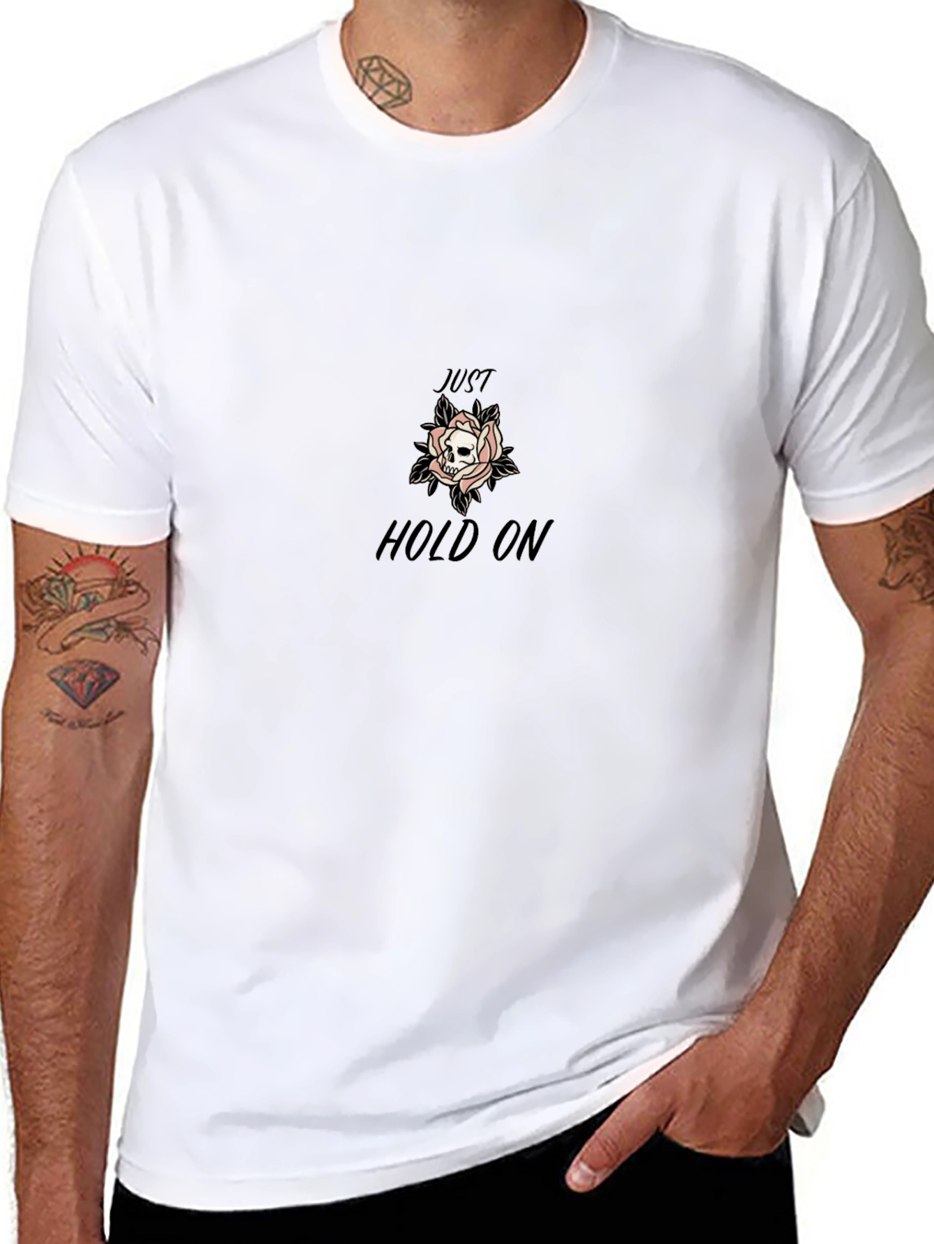 Just Hold On Skull Rose Black T-Shirt