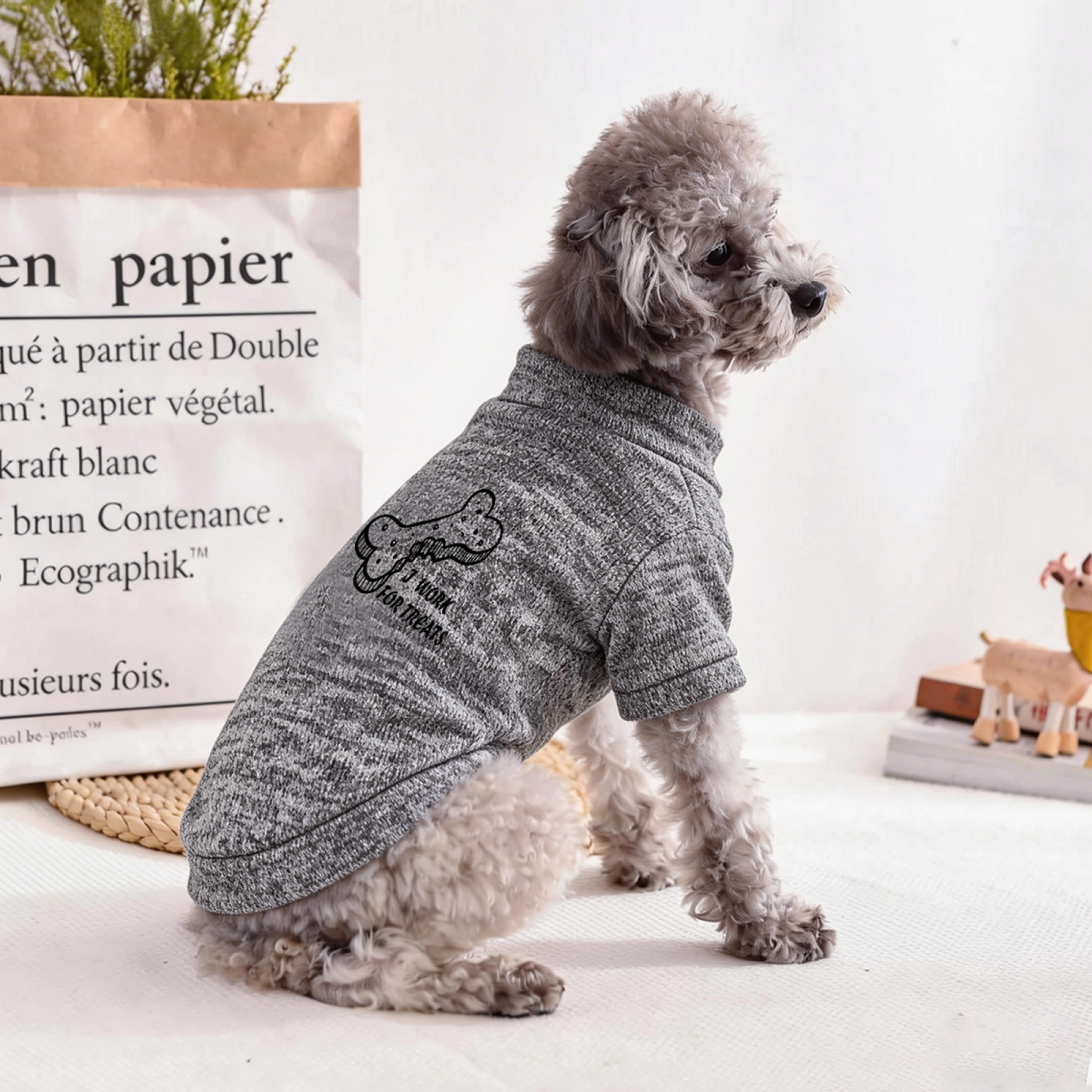 I Work For Treats Bone Print Pet Sweater