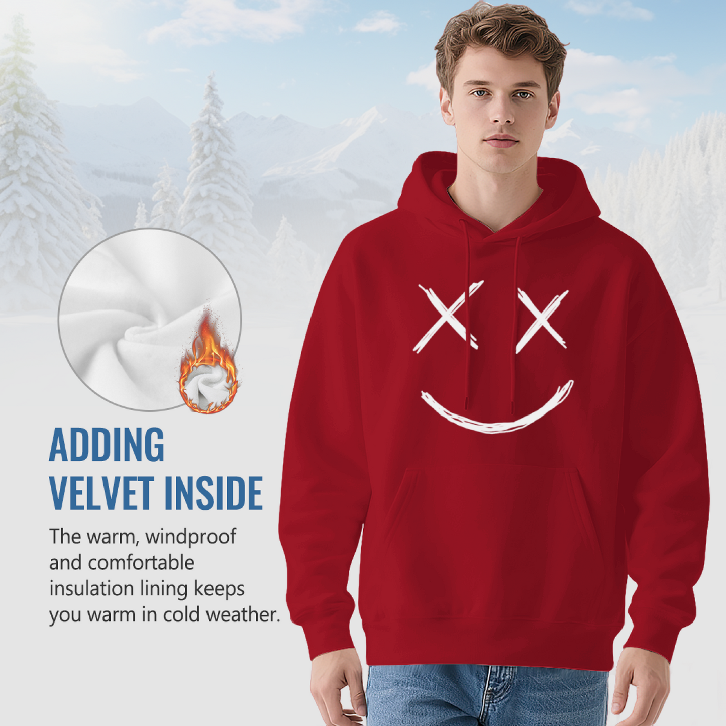 Cross Eyes Smiley Face Red Hoodie, Fun Comfort Trendy Unisex Hooded Top