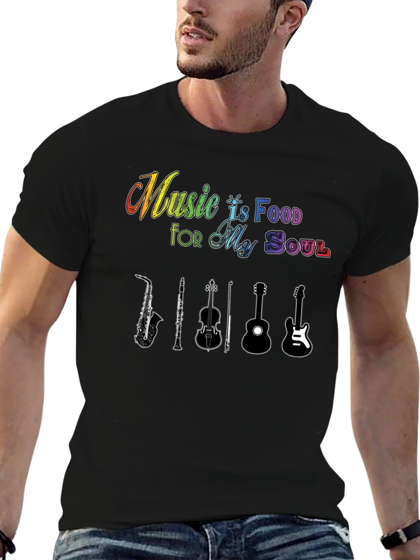Music Is Food For My Soul Black T-Shirt