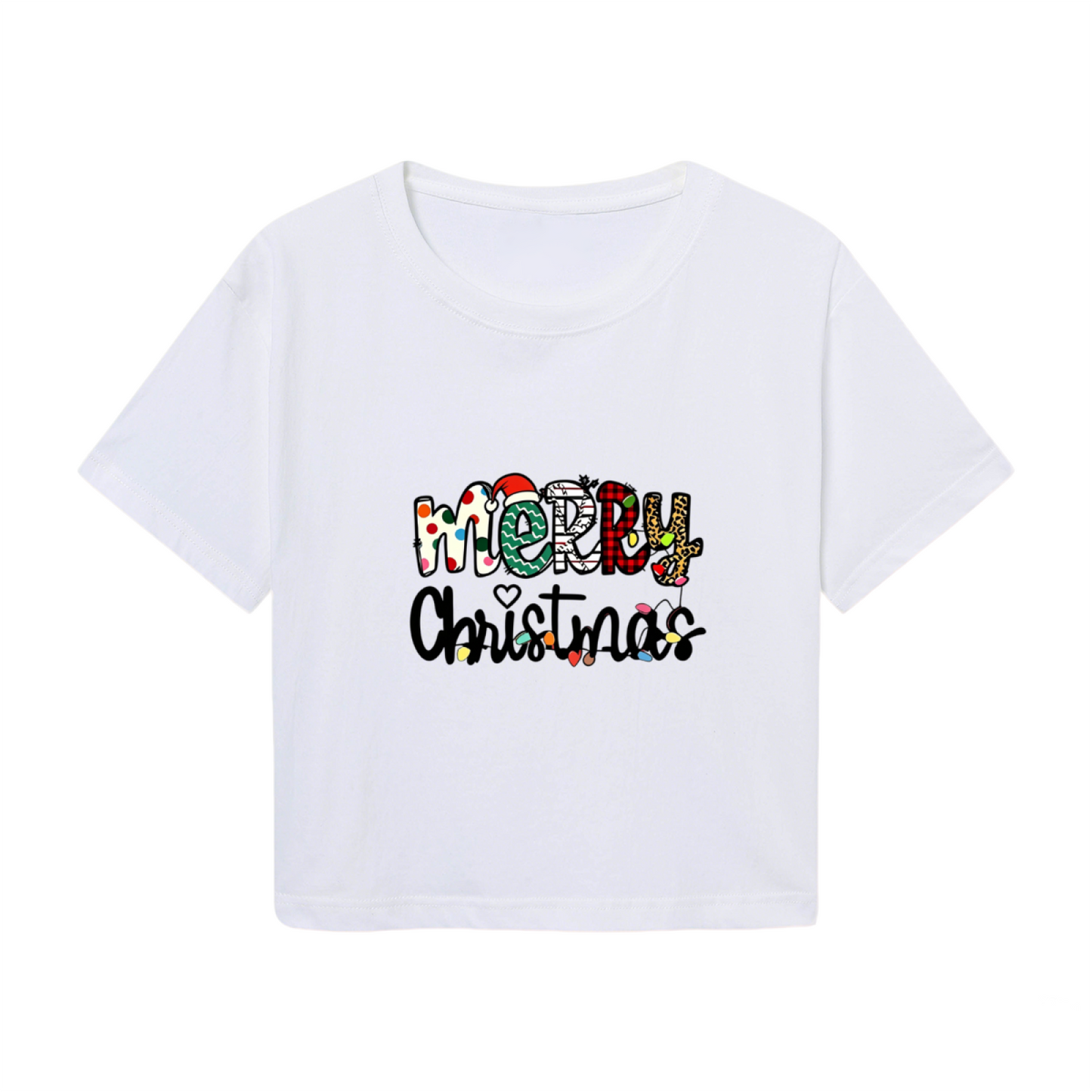 Colorful Leopard Merry Christmas Fun Holiday Crop Top