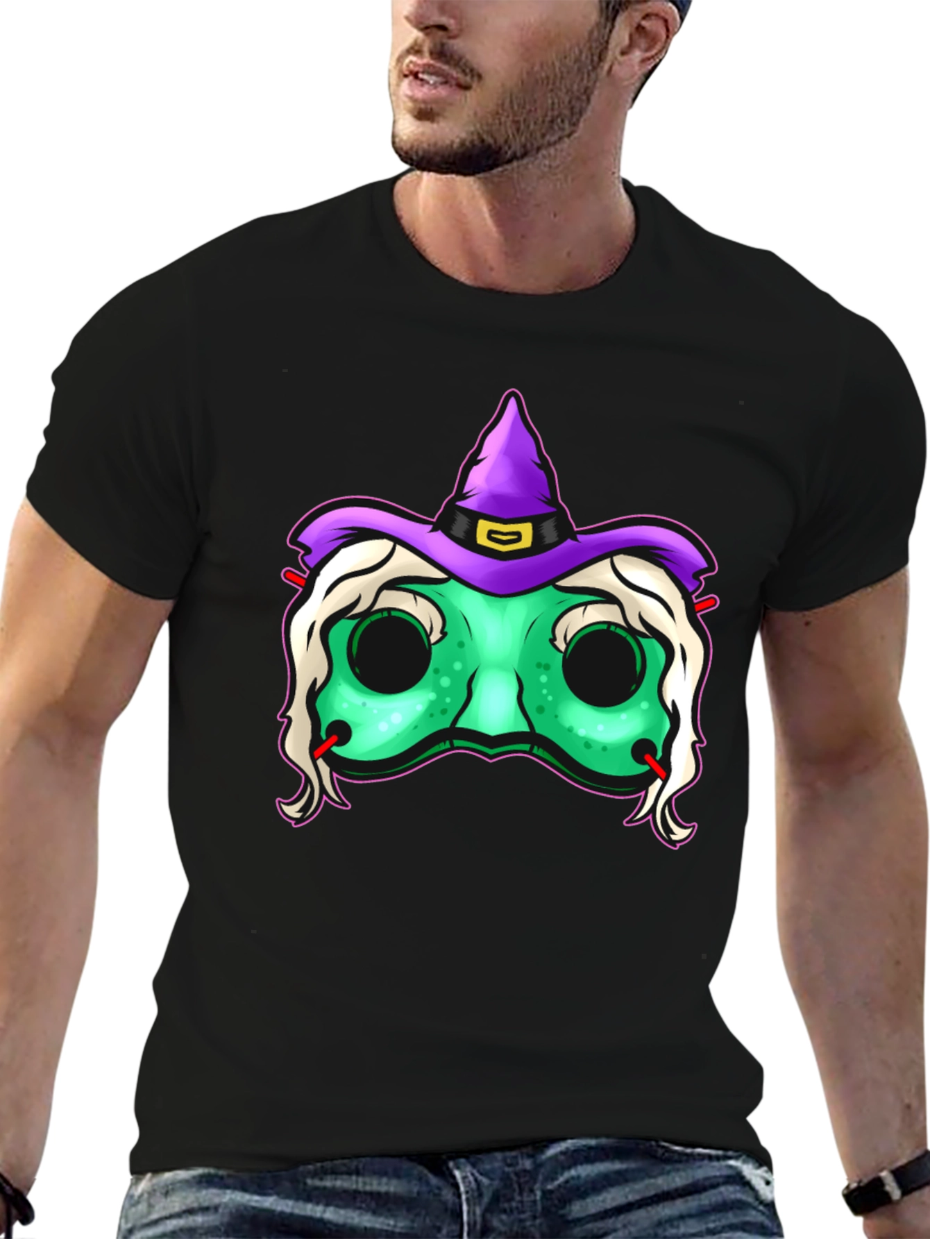 Witch Mask Graphic Tee - Spooky Halloween T-Shirt