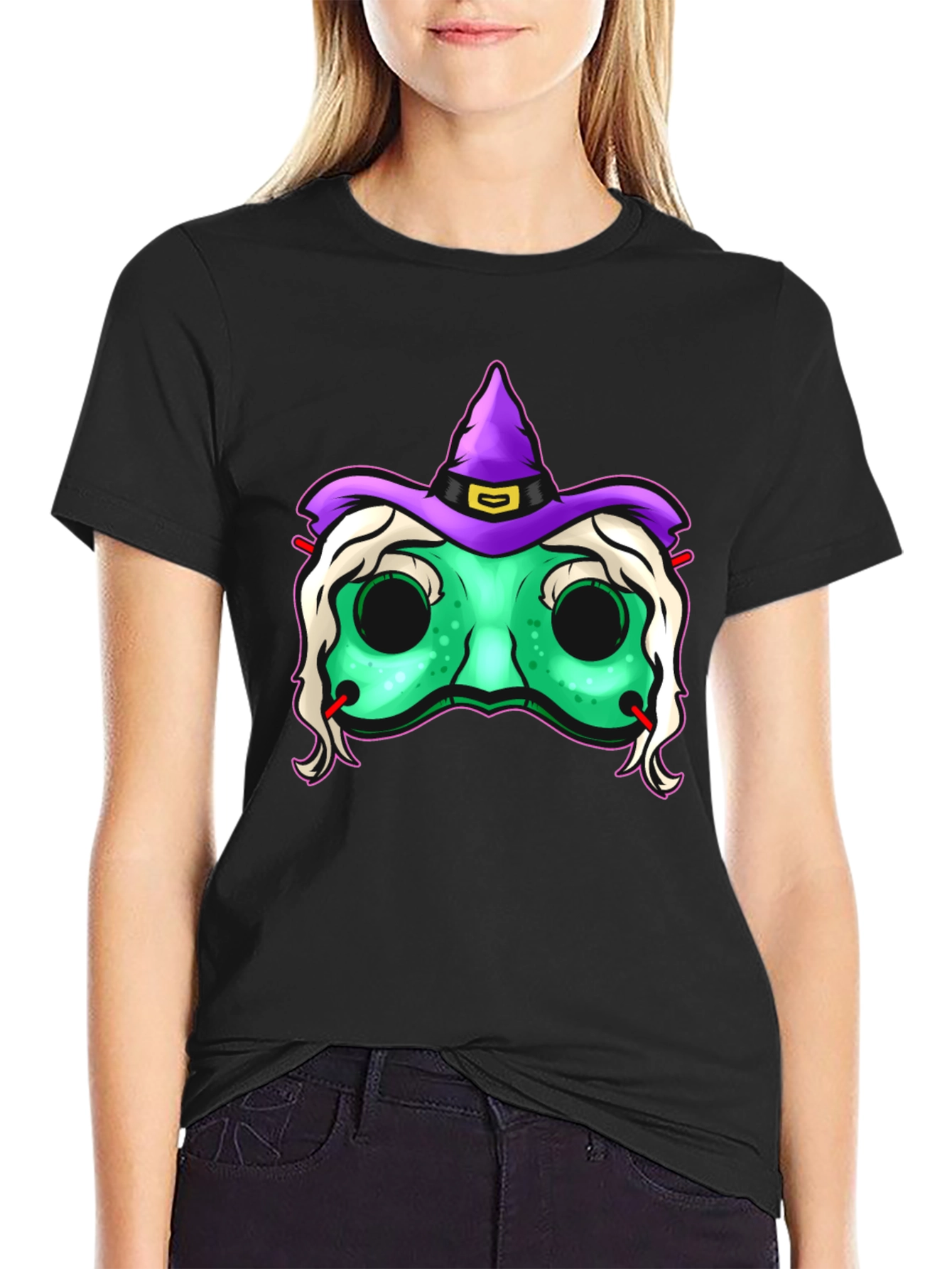 Witch Mask Graphic Tee - Spooky Halloween T-Shirt