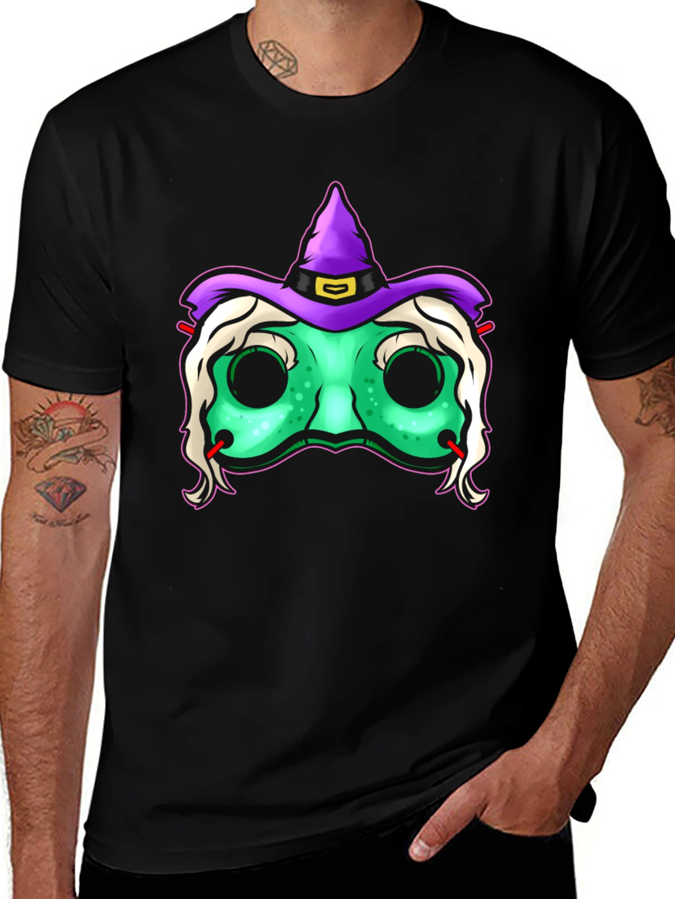 Witch Mask Graphic Tee - Spooky Halloween T-Shirt