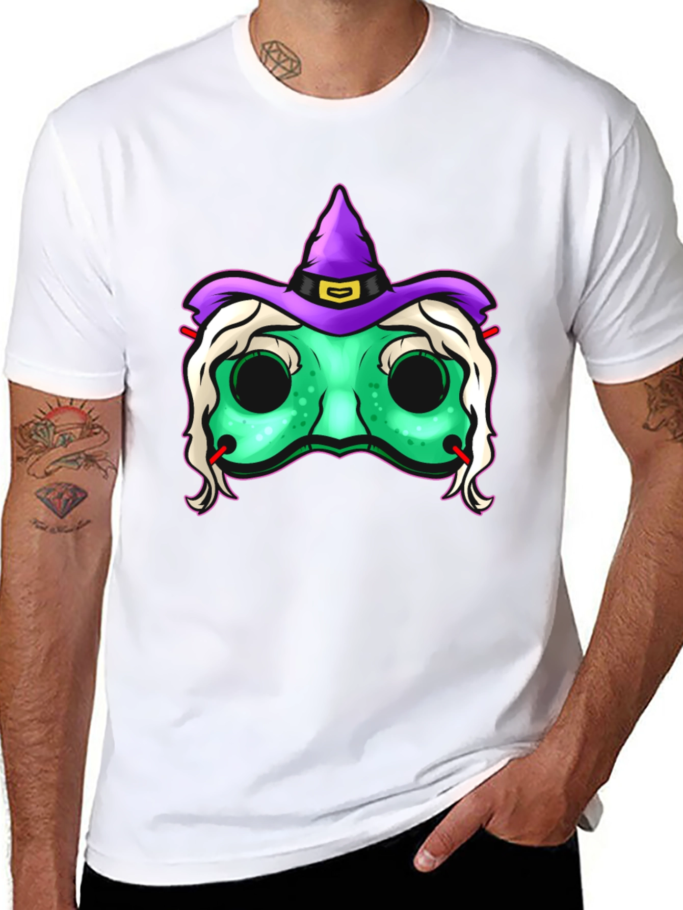 Witch Mask Graphic Tee - Spooky Halloween T-Shirt