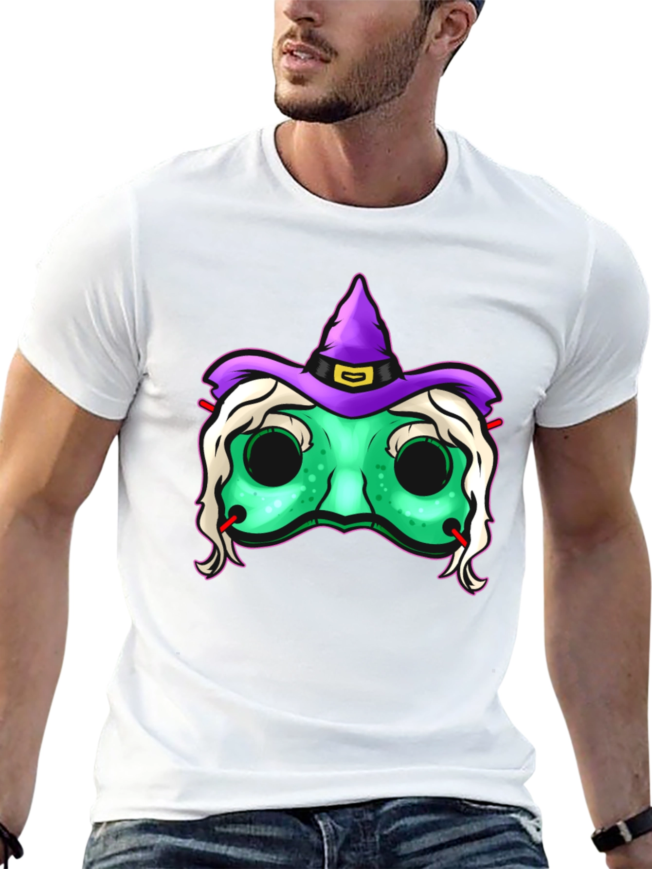 Witch Mask Graphic Tee - Spooky Halloween T-Shirt