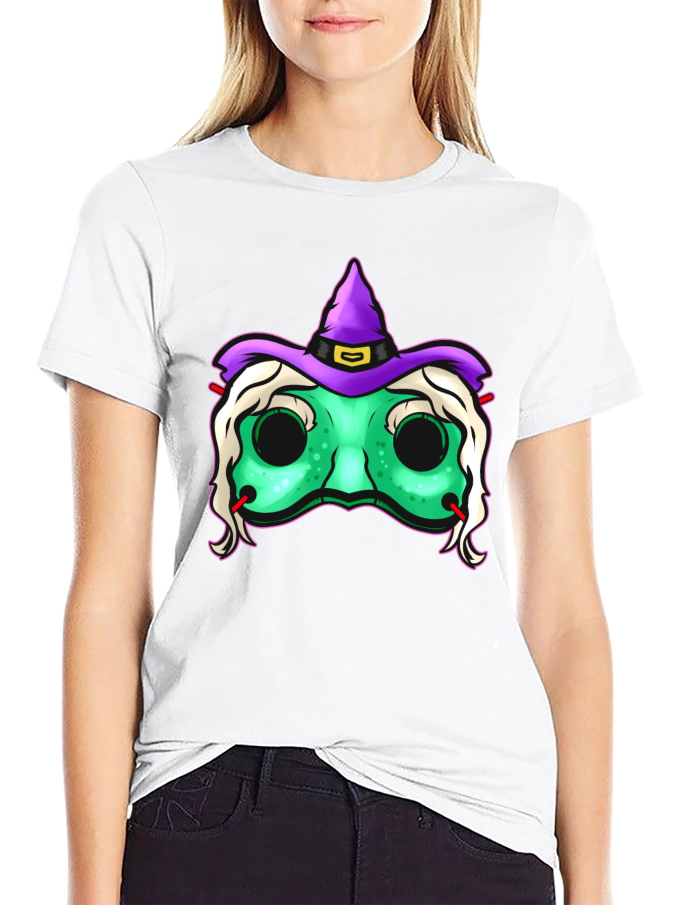 Witch Mask Graphic Tee - Spooky Halloween T-Shirt