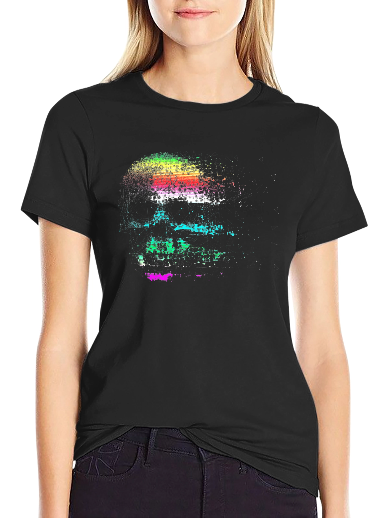 Pixelated Skull Graphic Tee - Black T-Shirt