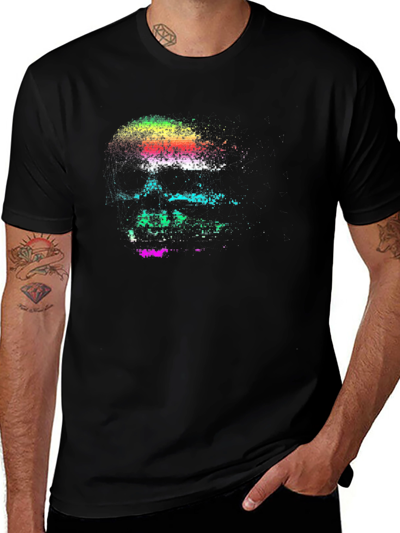Pixelated Skull Graphic Tee - Black T-Shirt