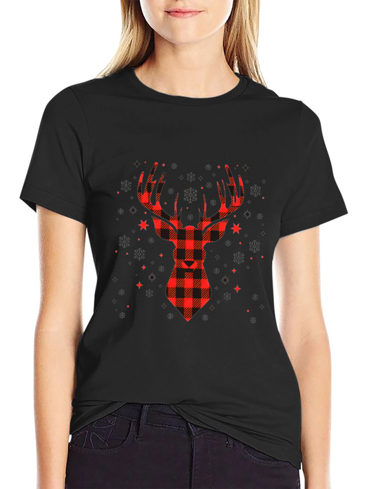 Plaid Reindeer Graphic Tee - Classic Holiday Style