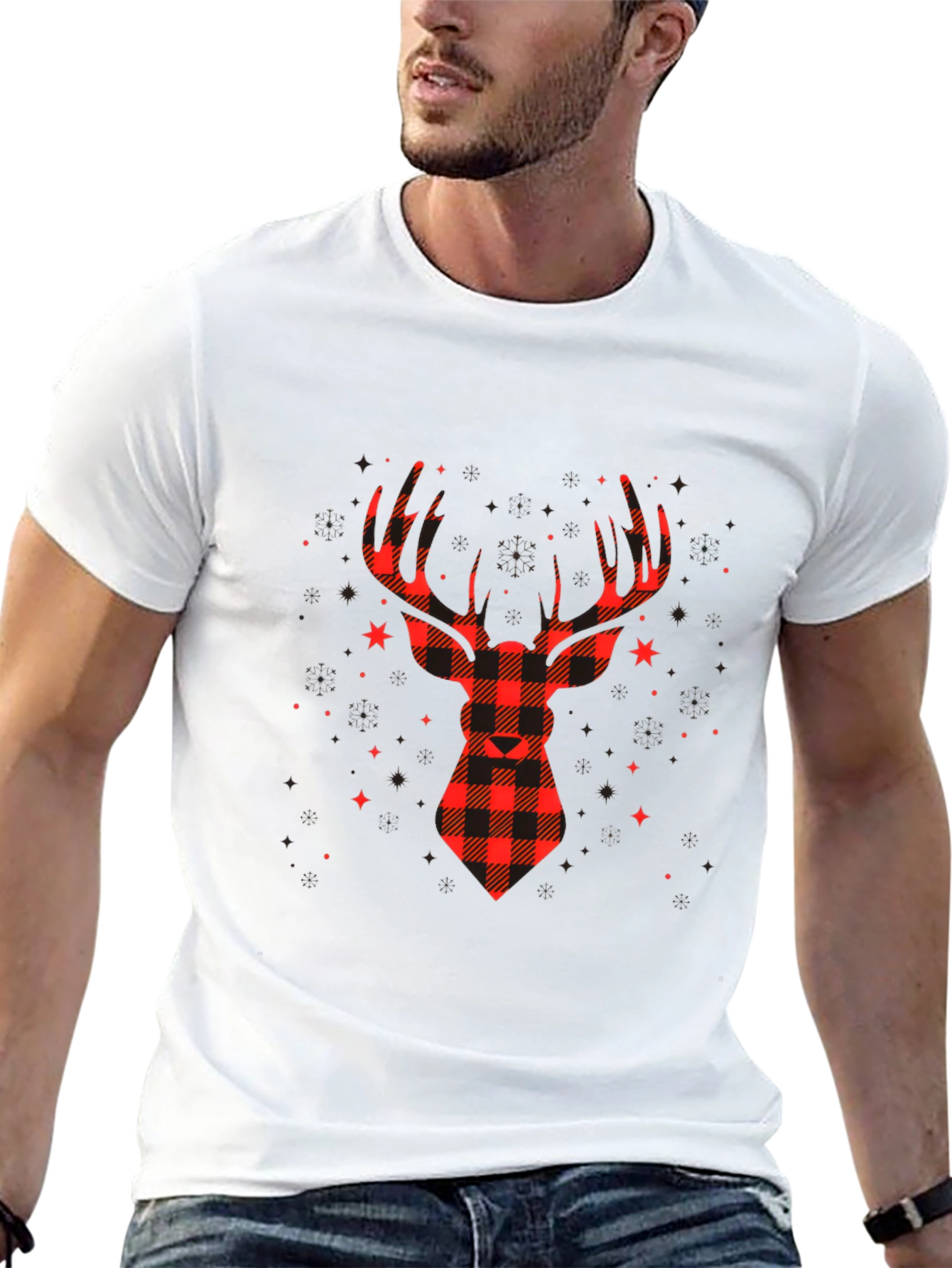 Plaid Reindeer Graphic Tee - Classic Holiday Style