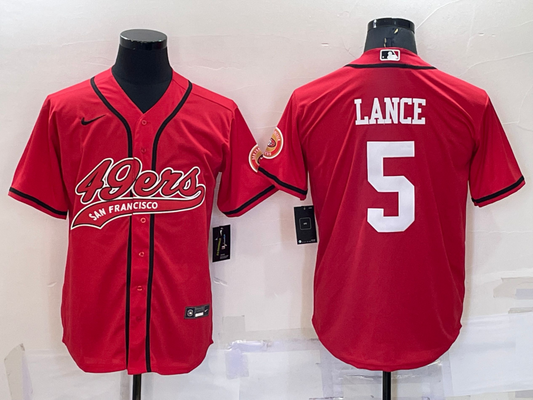 Men's San Francisco 49ers Trey Lance #5 Red Game Jerseys Joint Edition