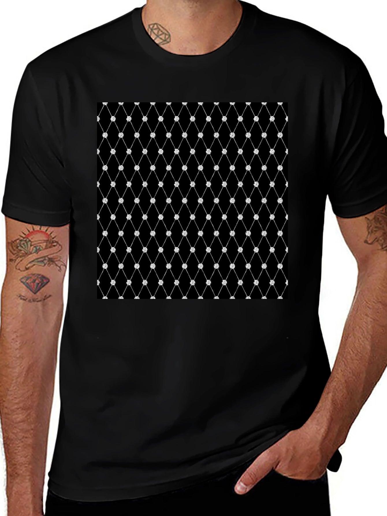 Diamond Net Pattern Black T-Shirt