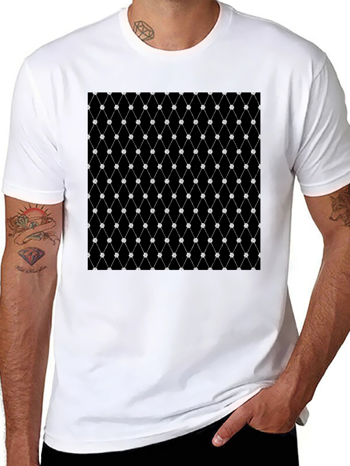 Diamond Net Pattern Black T-Shirt