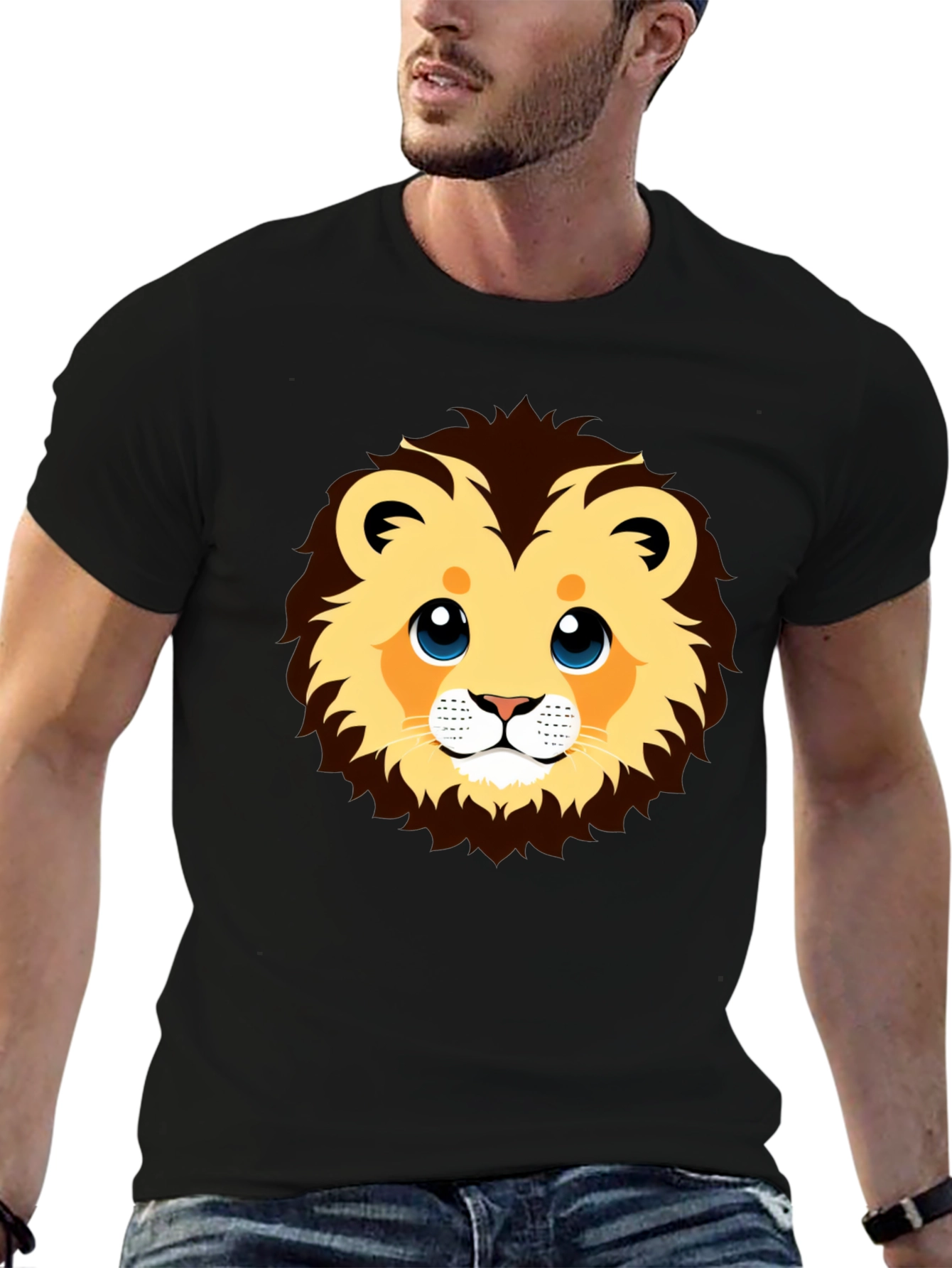 Cute Lion Graphic Black T-Shirt