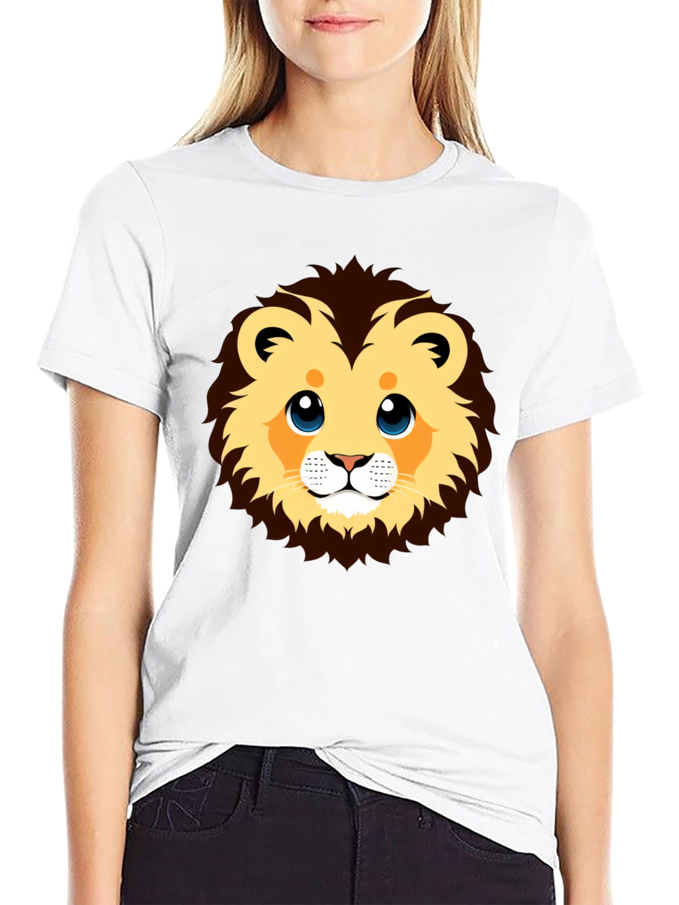 Cute Lion Graphic Black T-Shirt