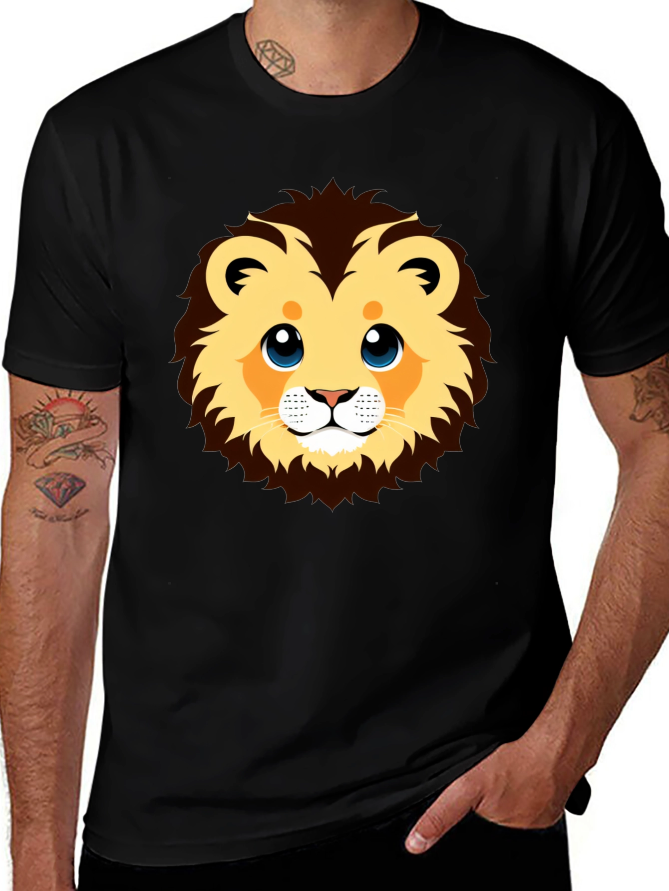 Cute Lion Graphic Black T-Shirt