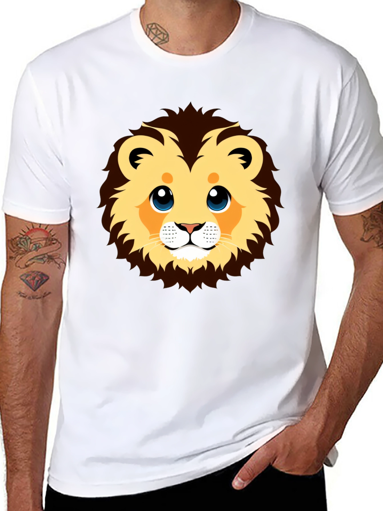 Cute Lion Graphic Black T-Shirt