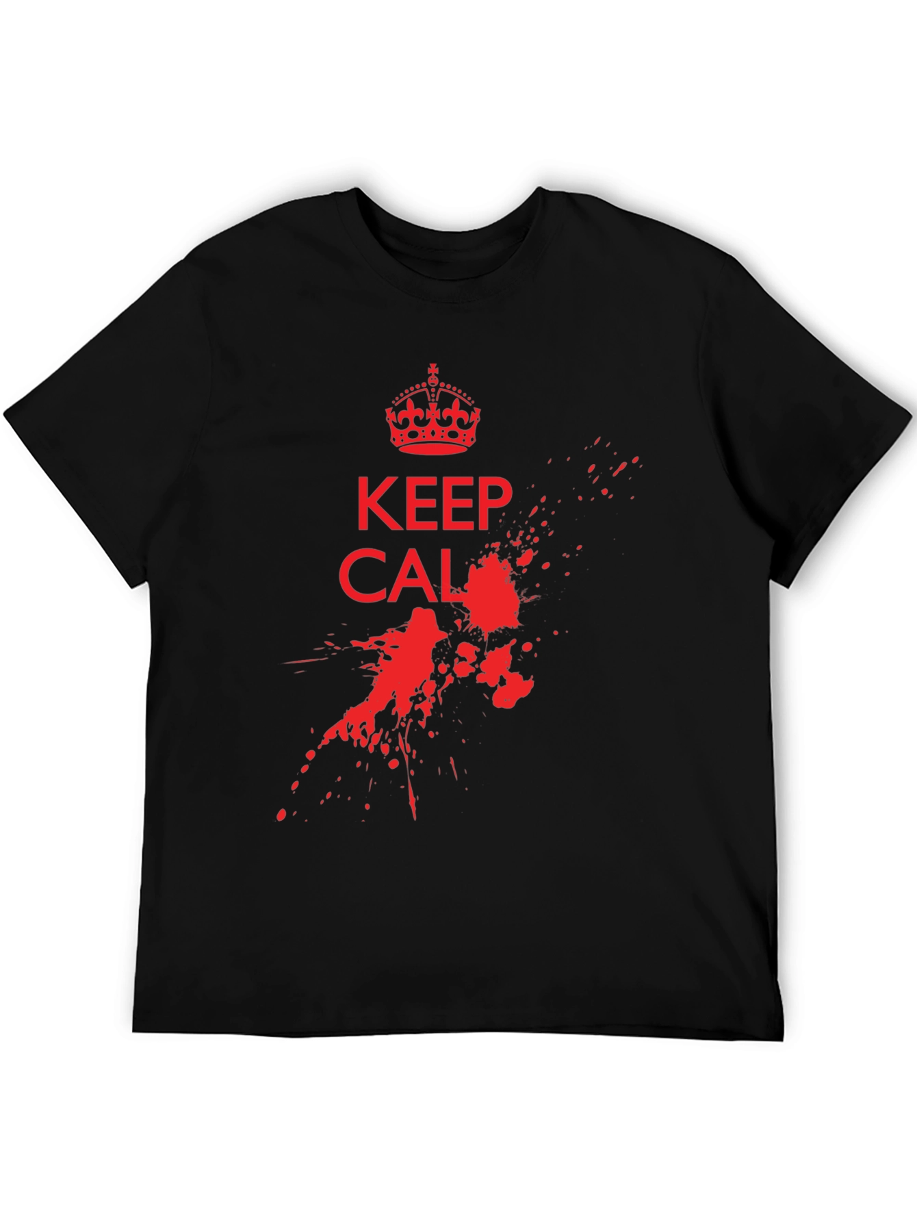 Keep Calm Black T-Shirt with Red Graphic Print