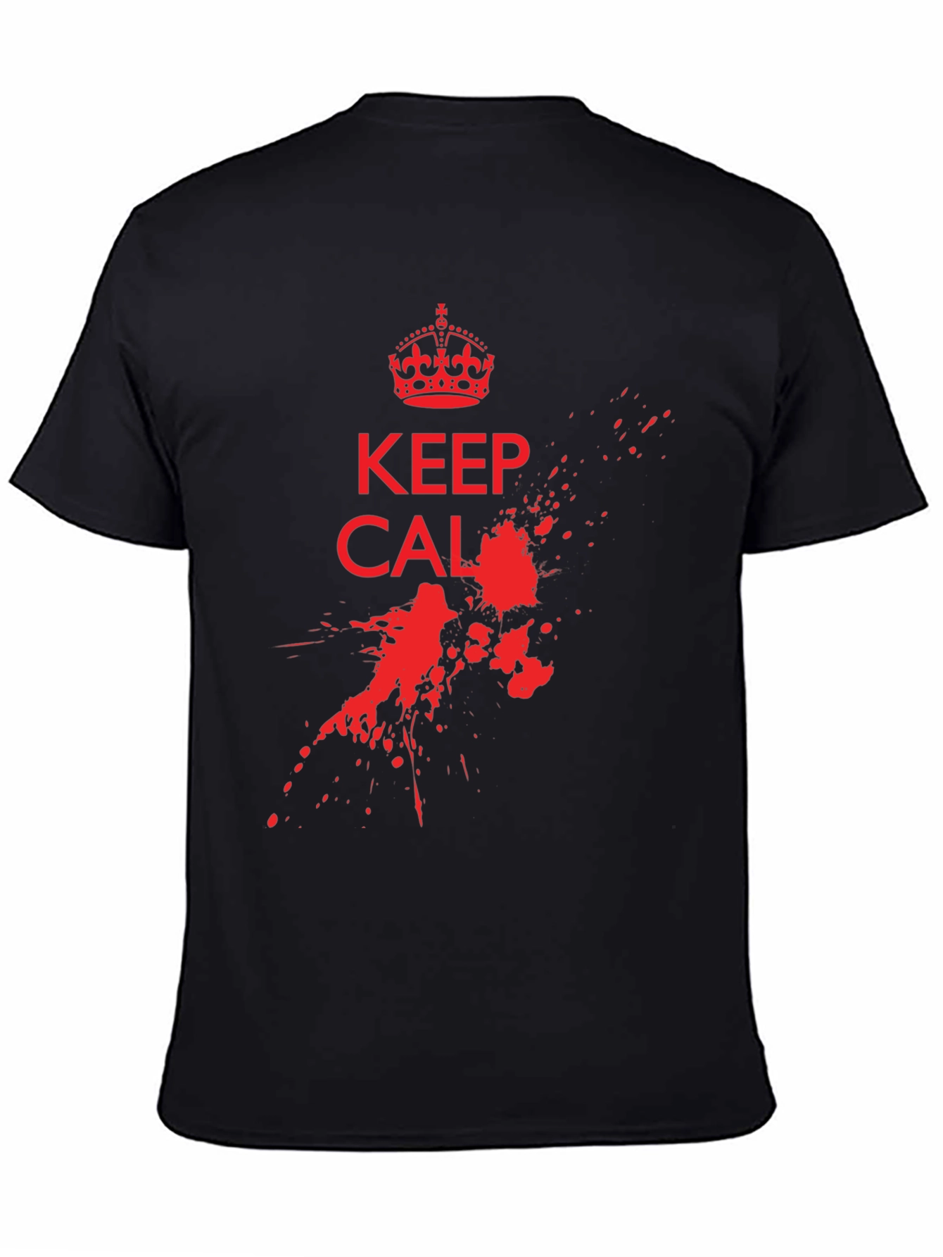 Keep Calm Black T-Shirt with Red Graphic Print