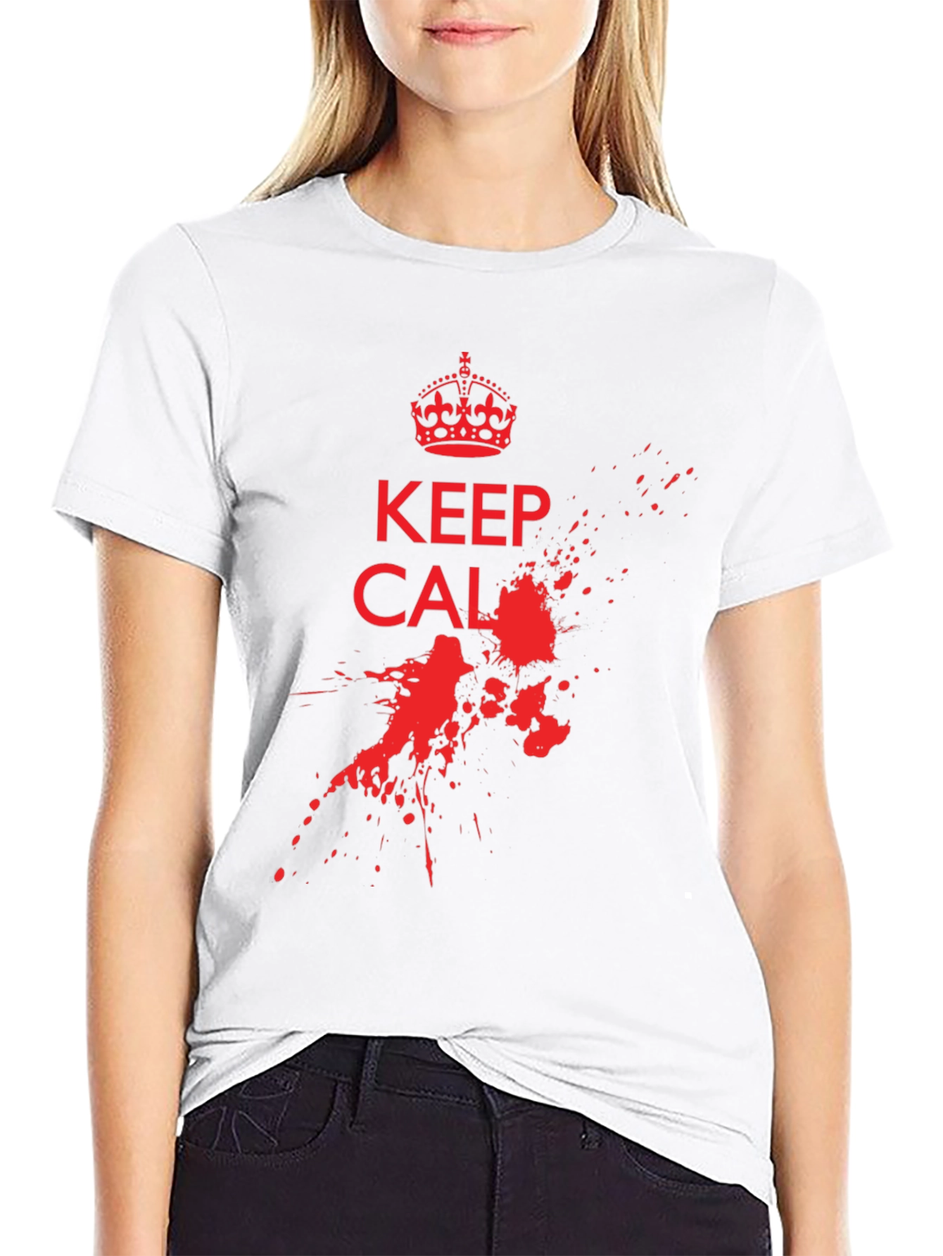 Keep Calm Black T-Shirt with Red Graphic Print