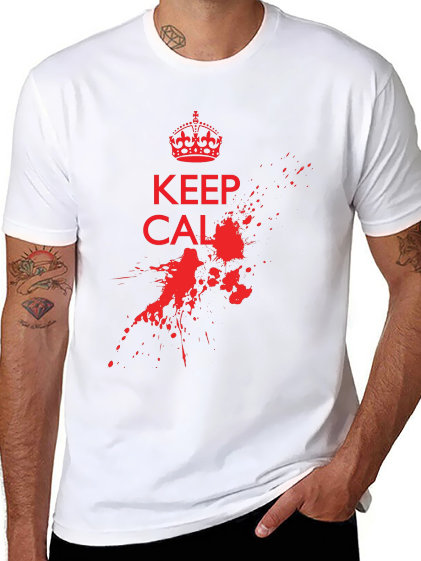 Keep Calm Black T-Shirt with Red Graphic Print