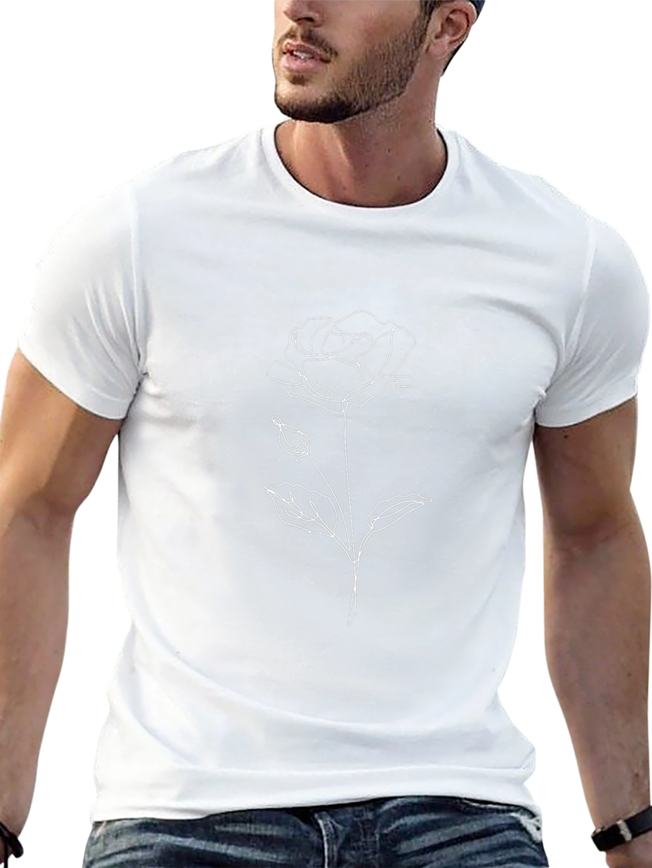 Minimalist Rose Line Art T-Shirt - Black